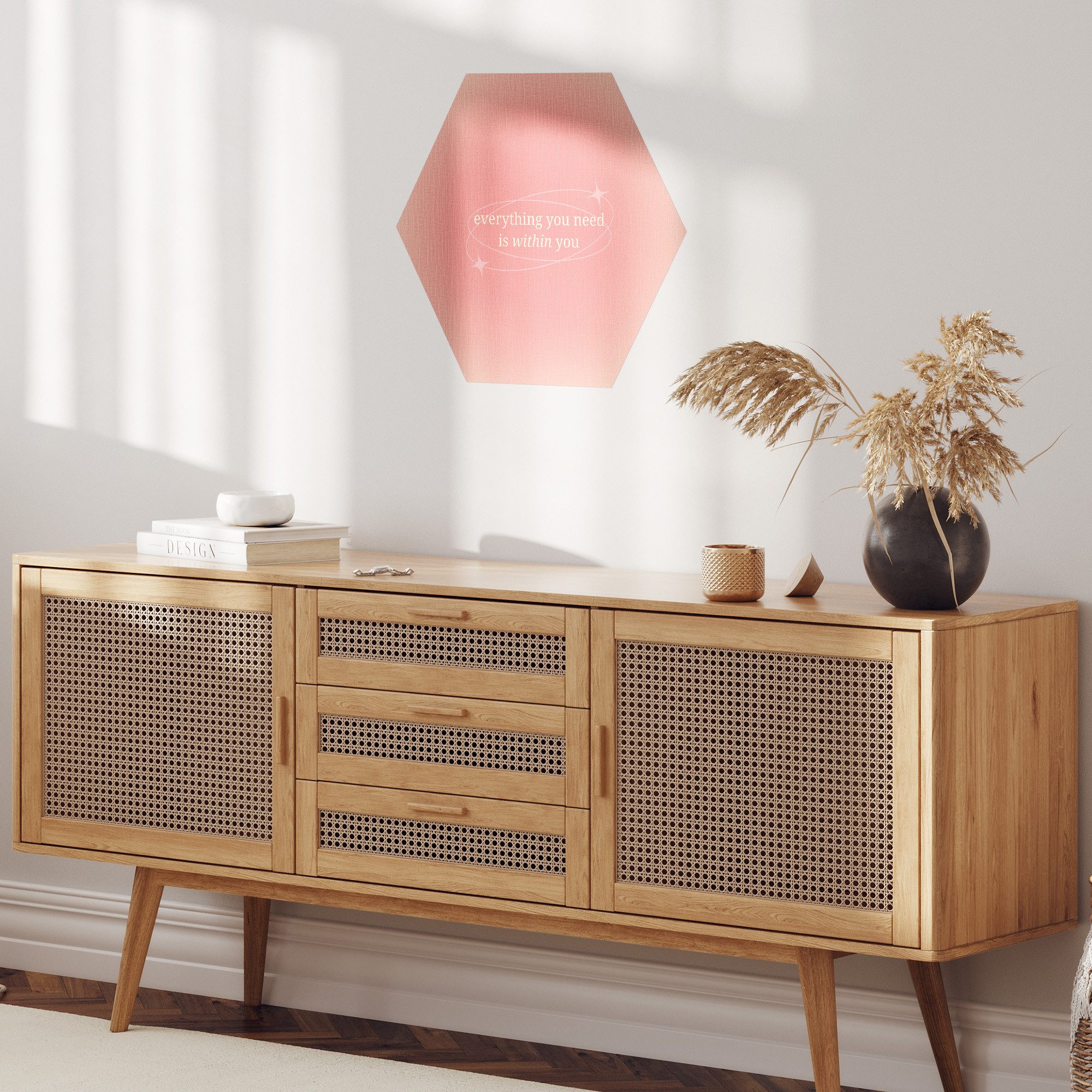 DEQORI Fototapete 'Innerer Kompass', Sechseckig, matte Leinwandstruktur, bedruckt, (1 St), selbstklebend Wandtattoo Motiv Wandtapete Wand Sticker Bild Tapete