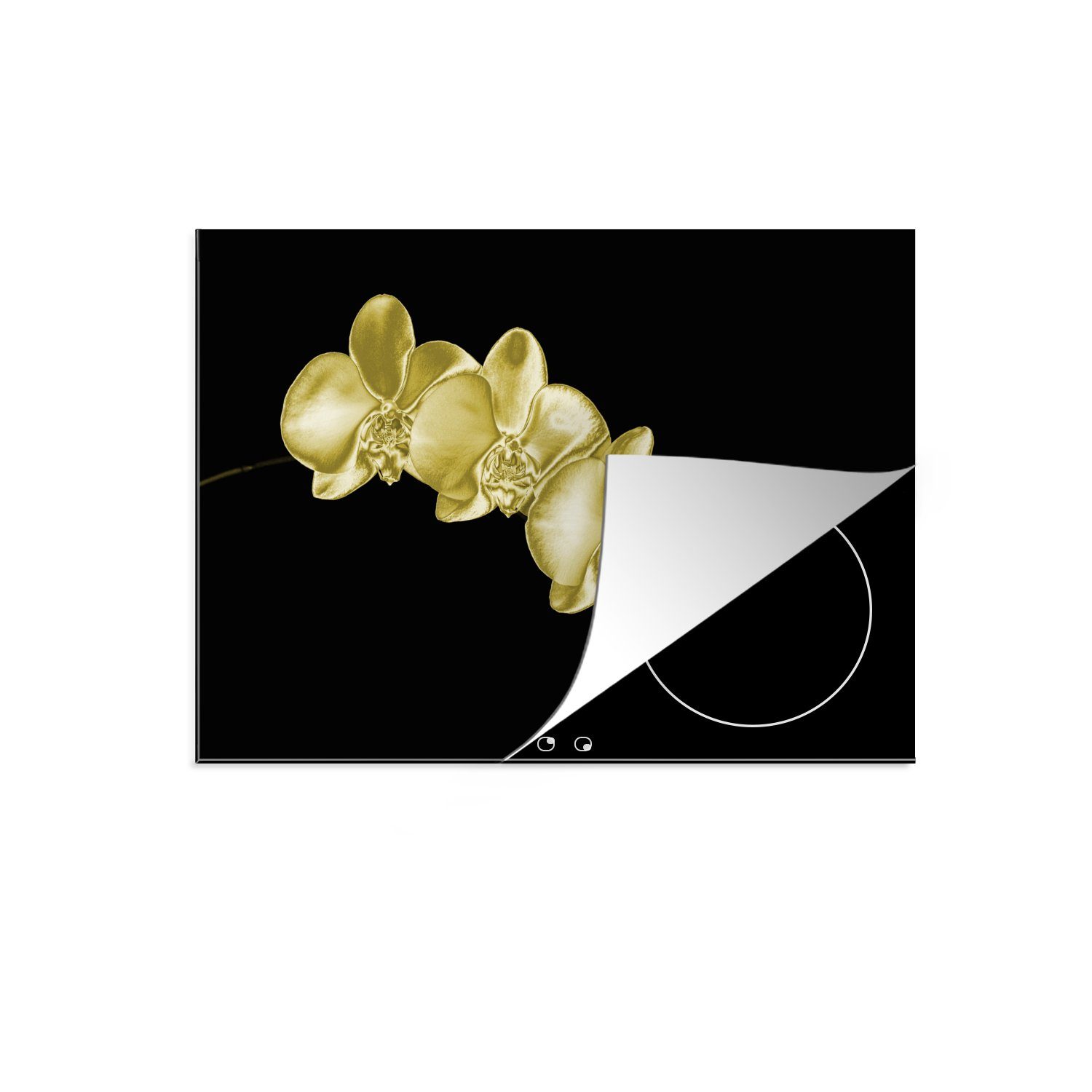 cm, Hintergrund, Vinyl, schwarzen tlg), farbigen Ceranfeldabdeckung MuchoWow nutzbar, dem Orchideen Mobile Die 70x52 (1 Herdblende-/Abdeckplatte vor Arbeitsfläche