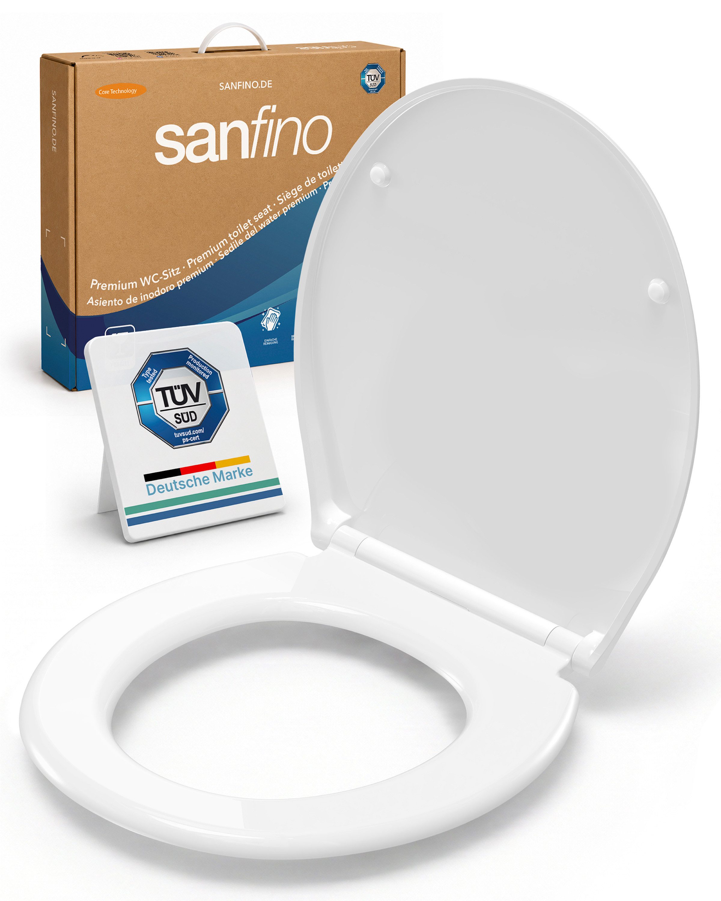 Sanfino WC-Sitz hochwertiger Duroplast Toilettenteckel mit Absenkautomatik abnehmbar, Einfache Montage, TÜV geprüft & antibakteriell, inkl. …