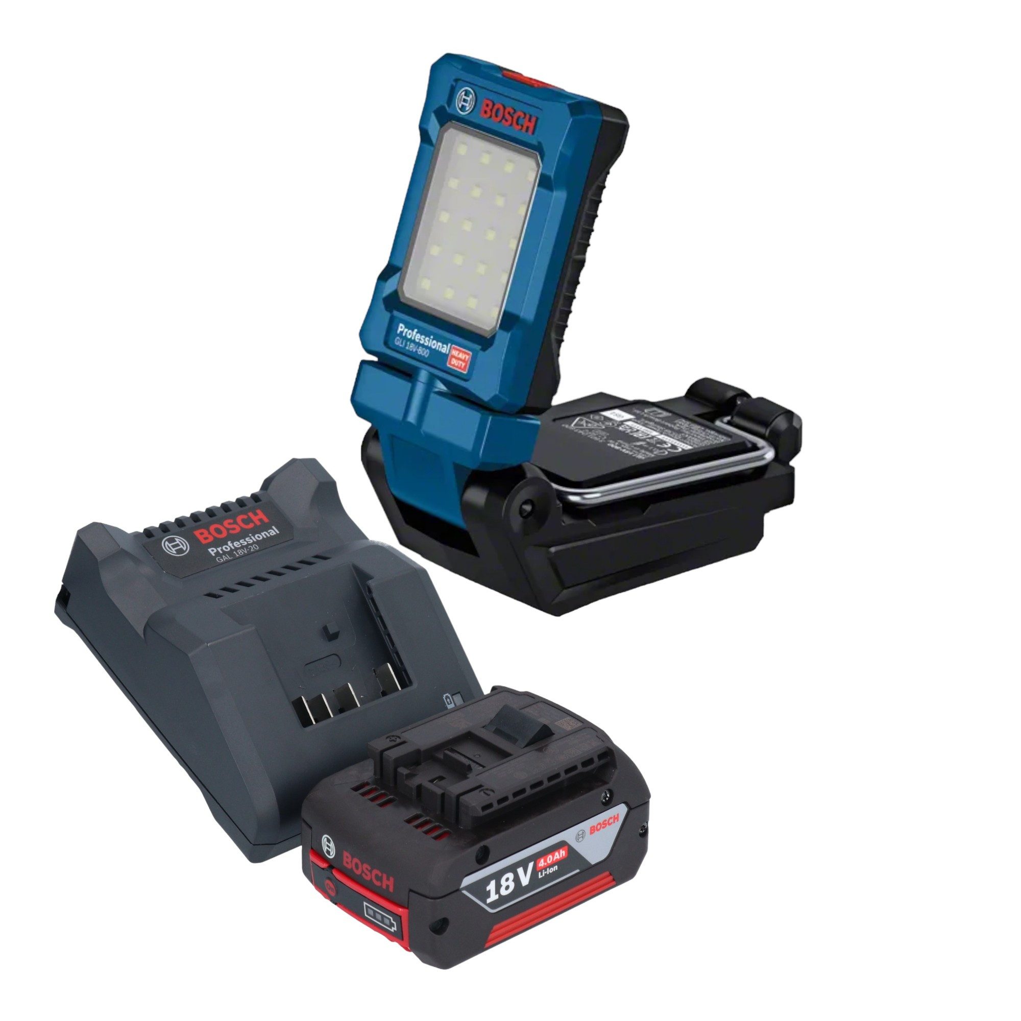 Bosch Professional Baustrahler GLI 18V-800 Professional 18 V 800 lm + 1x Akku 4,0 Ah + Ladegerät