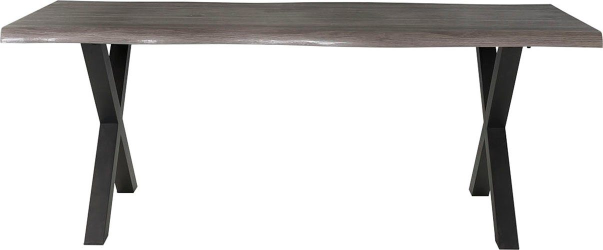 Jockenhöfer Gruppe Esstisch Marlon, geschwungene Baumkantenoptik und schwarzes Untergestell grau