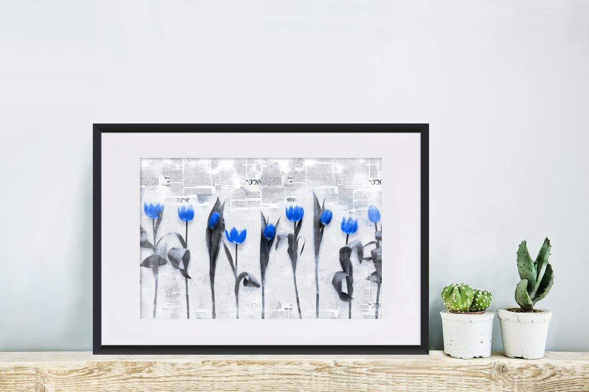 MuchoWow Poster Blumen - Tulpen Blau, Gerahmtes mit St), Rahmen, - (1 Bilderrahmen Poster, Schwarzem Kunstdruck
