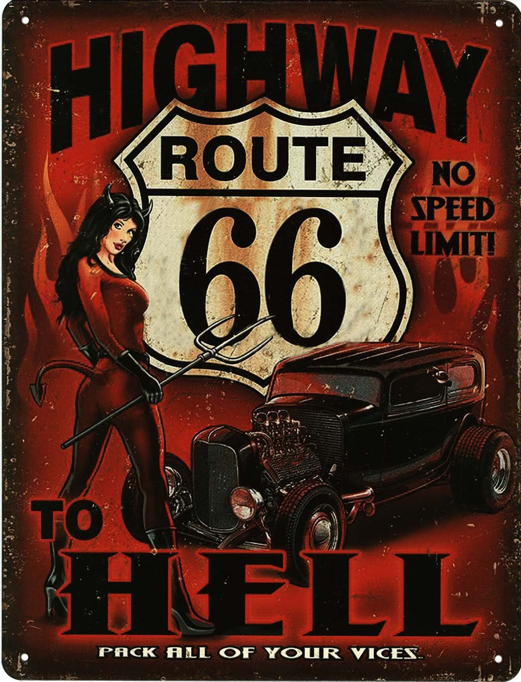 Metallschild Blechschild Route 66 to Hell