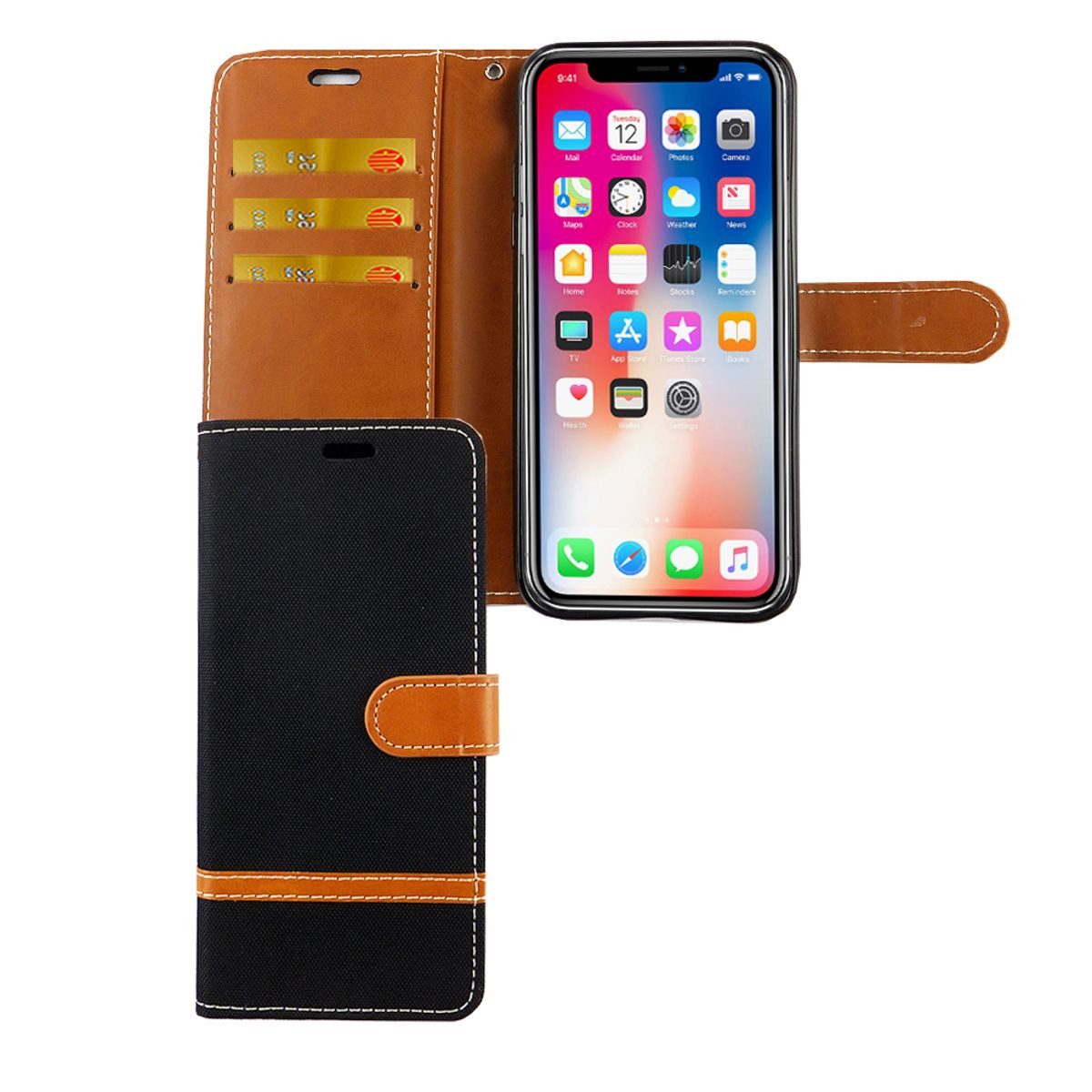 König Design Handyhülle Apple iPhone XS, Apple iPhone XS Handyhülle Bookcover Schwarz