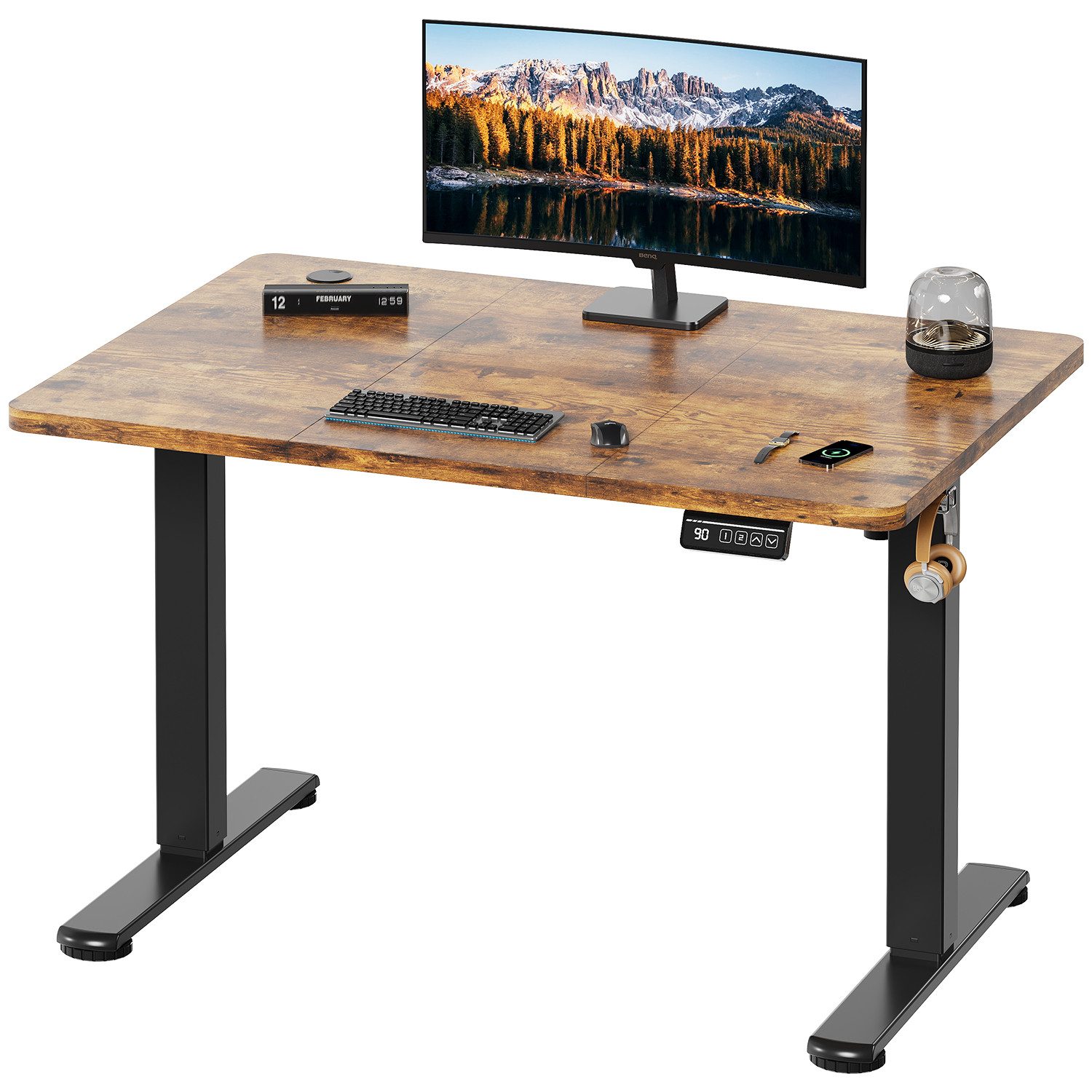 HOMALL Schreibtisch Höhenverstellbar elektrischer Memory-Funktion 100/120/140/160/180cm (Zweistufige Höhenverstellung Ergonomischer Kopfhörerhaken und Kabelhalterung)