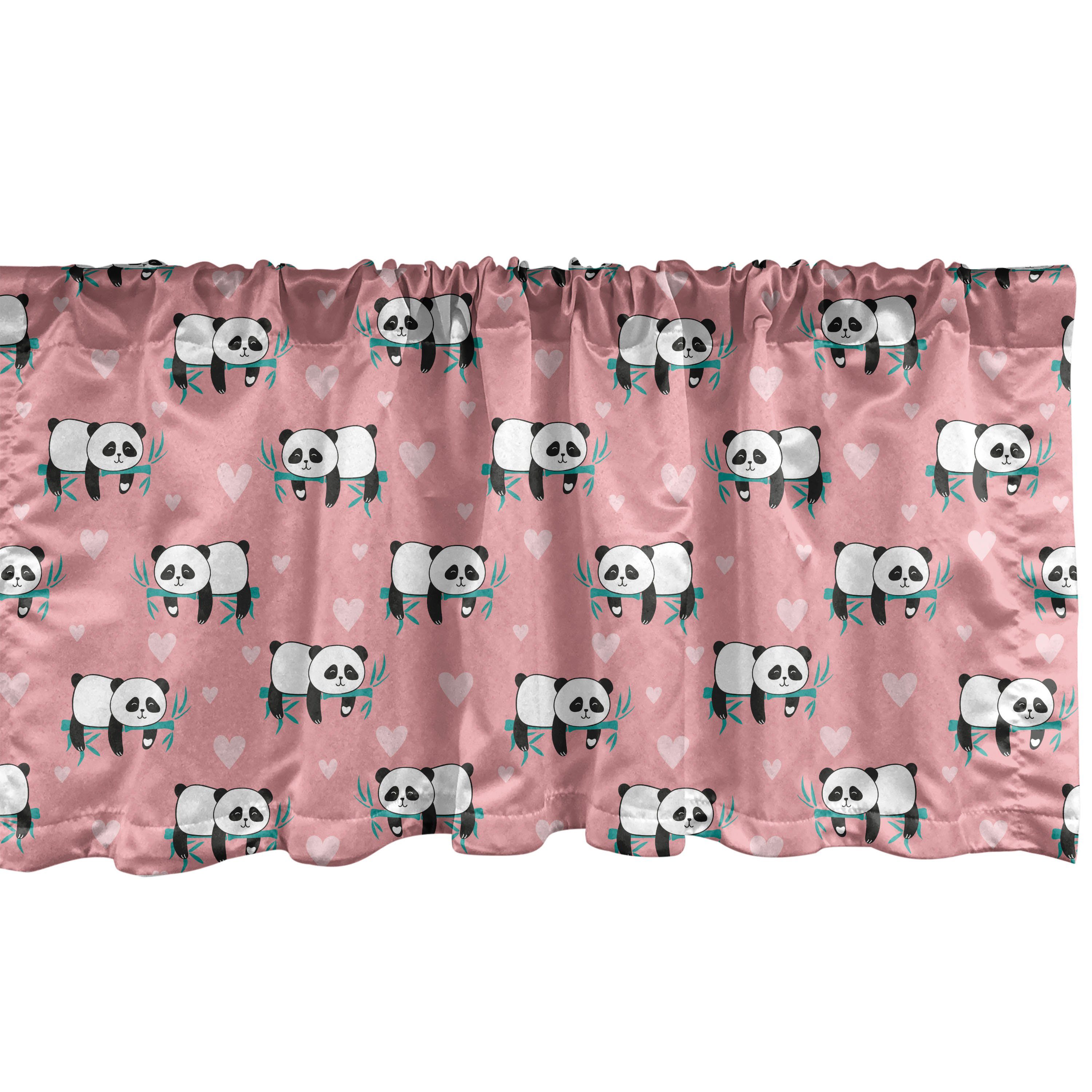 Scheibengardine Vorhang Volant für Küche Schlafzimmer Dekor mit Stangentasche, Abakuhaus, Microfaser, Panda Monochrome Bär Bambus-Herzen