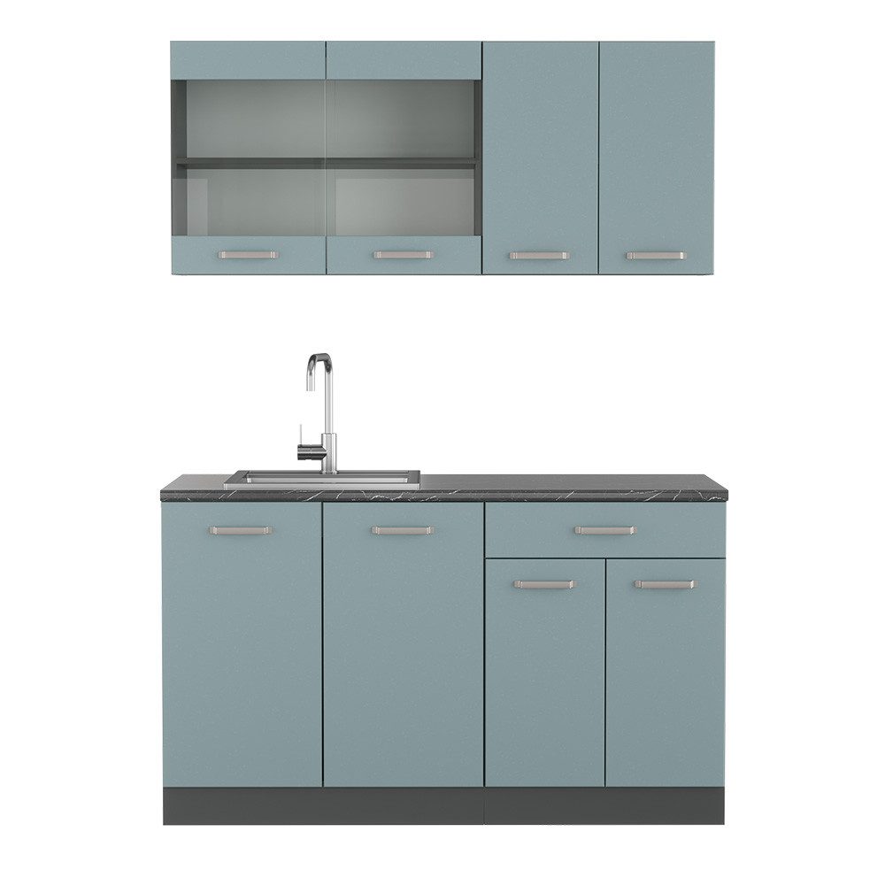 Vicco Küchenzeile R-Line, Blau-Grau/Anthrazit, 140 cm günstig online kaufen