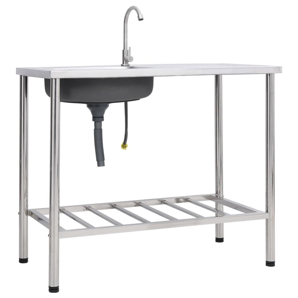 vidaXL Granitspüle Camping-Spüle mit Wasserhahn Edelstahl, 50/100 cm