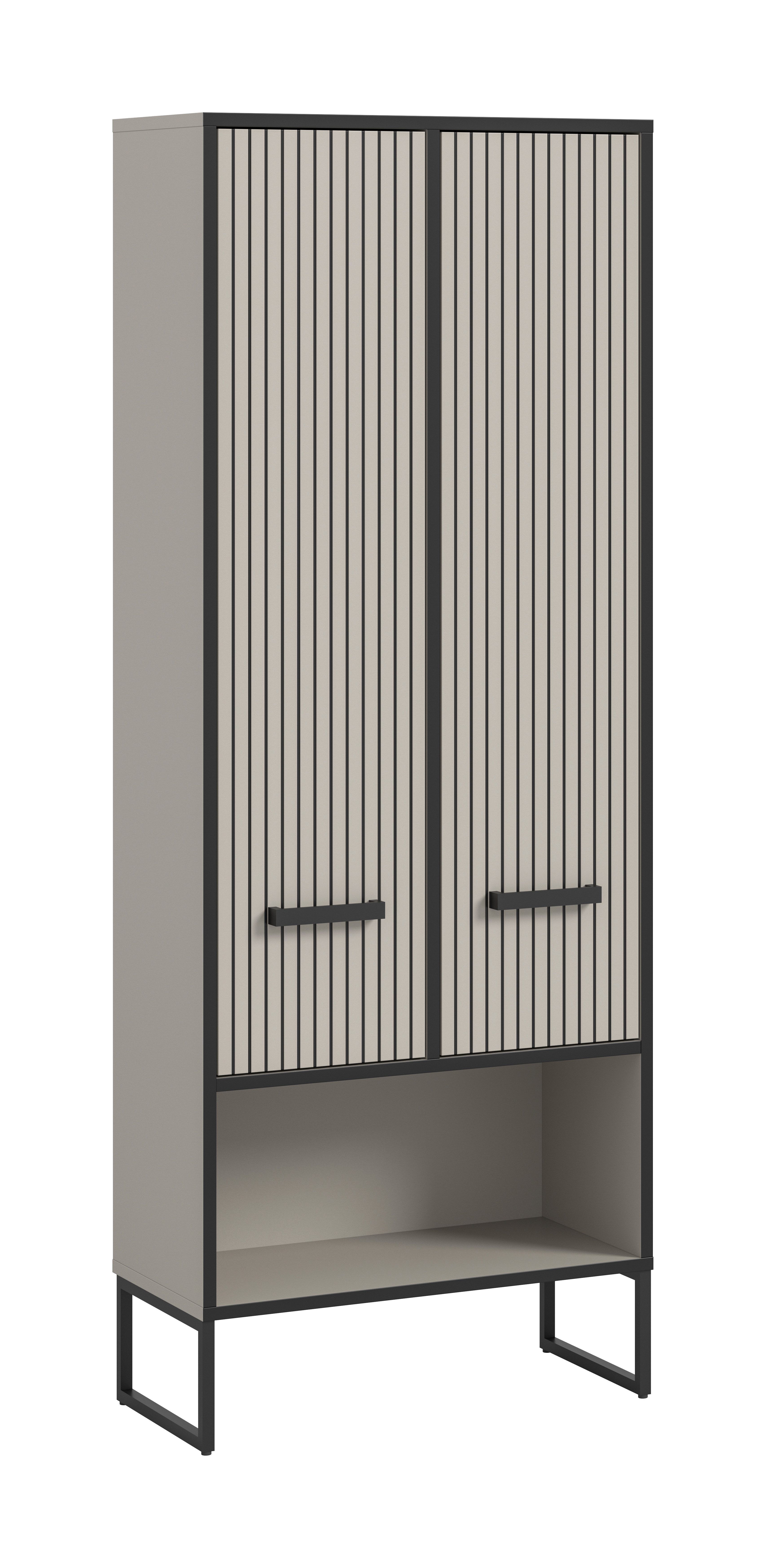 furnling Hochschrank Benno 1 offenes Fach, 2 Türen, Rillenoptik, Höhe 159 cm, Badschrank
