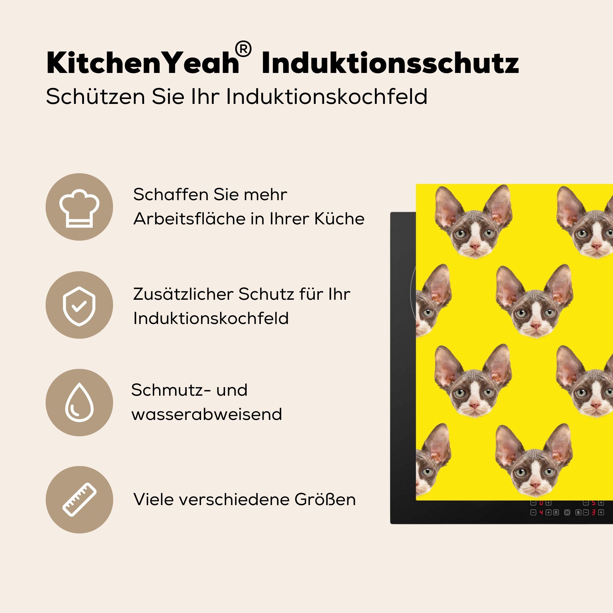 die für Haustiere cm, Gelb, - Herdblende-/Abdeckplatte Induktionskochfeld tlg), (1 küche, - Schutz MuchoWow Ceranfeldabdeckung Muster 81x52 Vinyl,