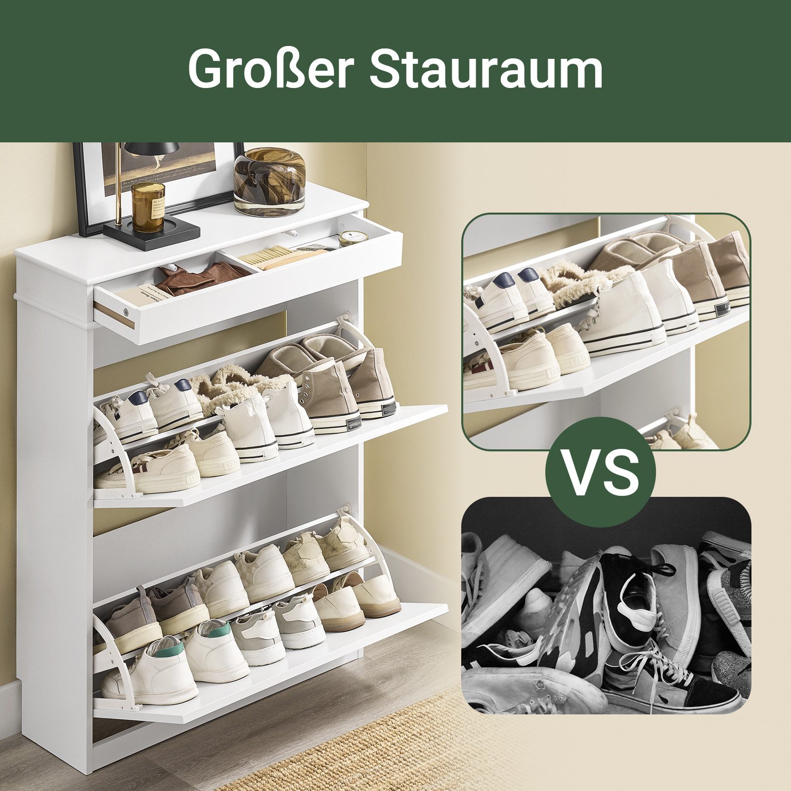 SoBuy Schuhschrank FSR78-L, Schuhkipper, Schuhregal, Schuhbank, mit Klappen mit 1/2/3/4 Klappen, Schuhschrank schmal, Schuhbank Schuhablage, Flur