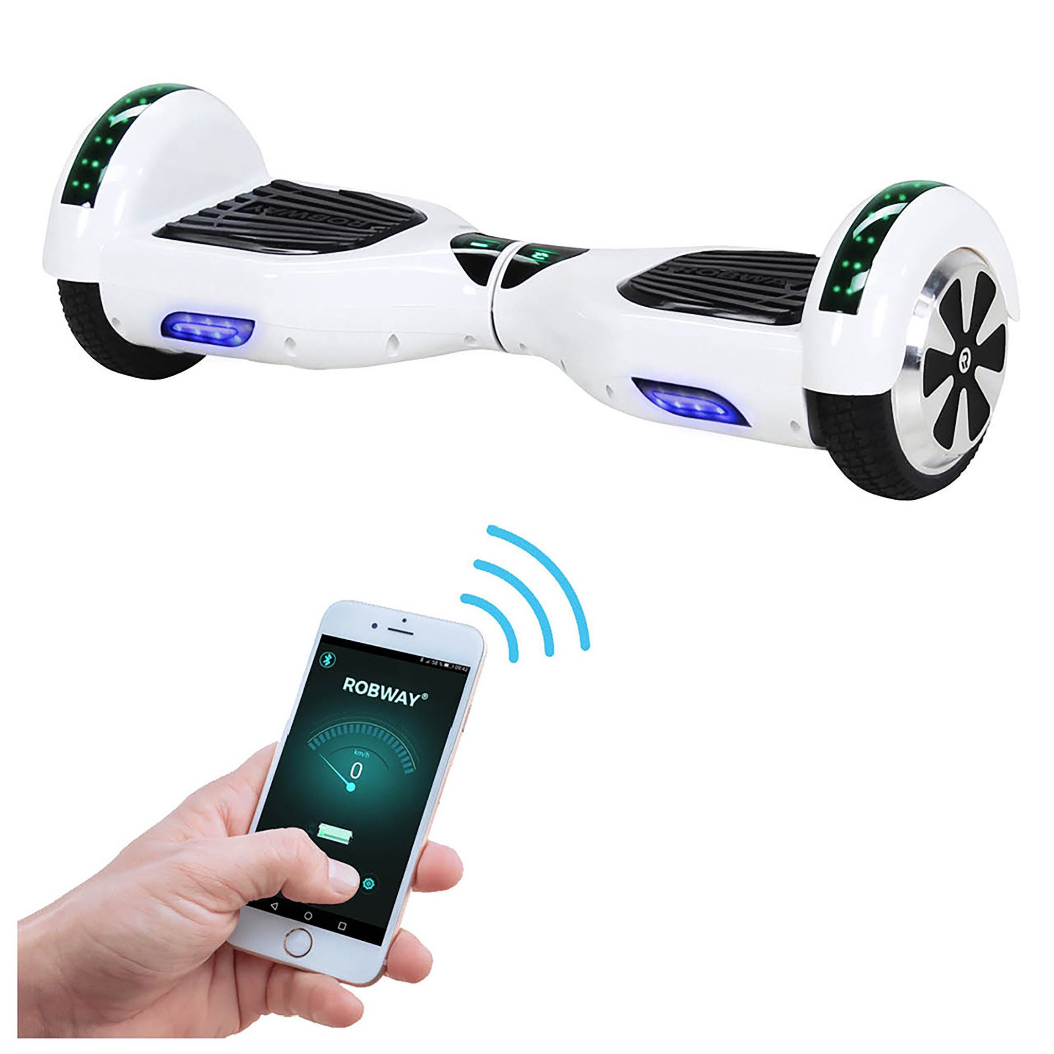 Robway Balance Scooter 6.5” Hoverboard W1 - 700 Watt mit LED Licht & Bluetooth Player, 700,00 W, 15,00 km/h, (Hoverbaord für Kinder, 1 tlg., Hoverboard, Balance Scooter, Skateboard, Elektro Scooter, Balanceboard), Self-Balance-Scooter, Bluetooth, Robway App, LED, Gyrosensoren