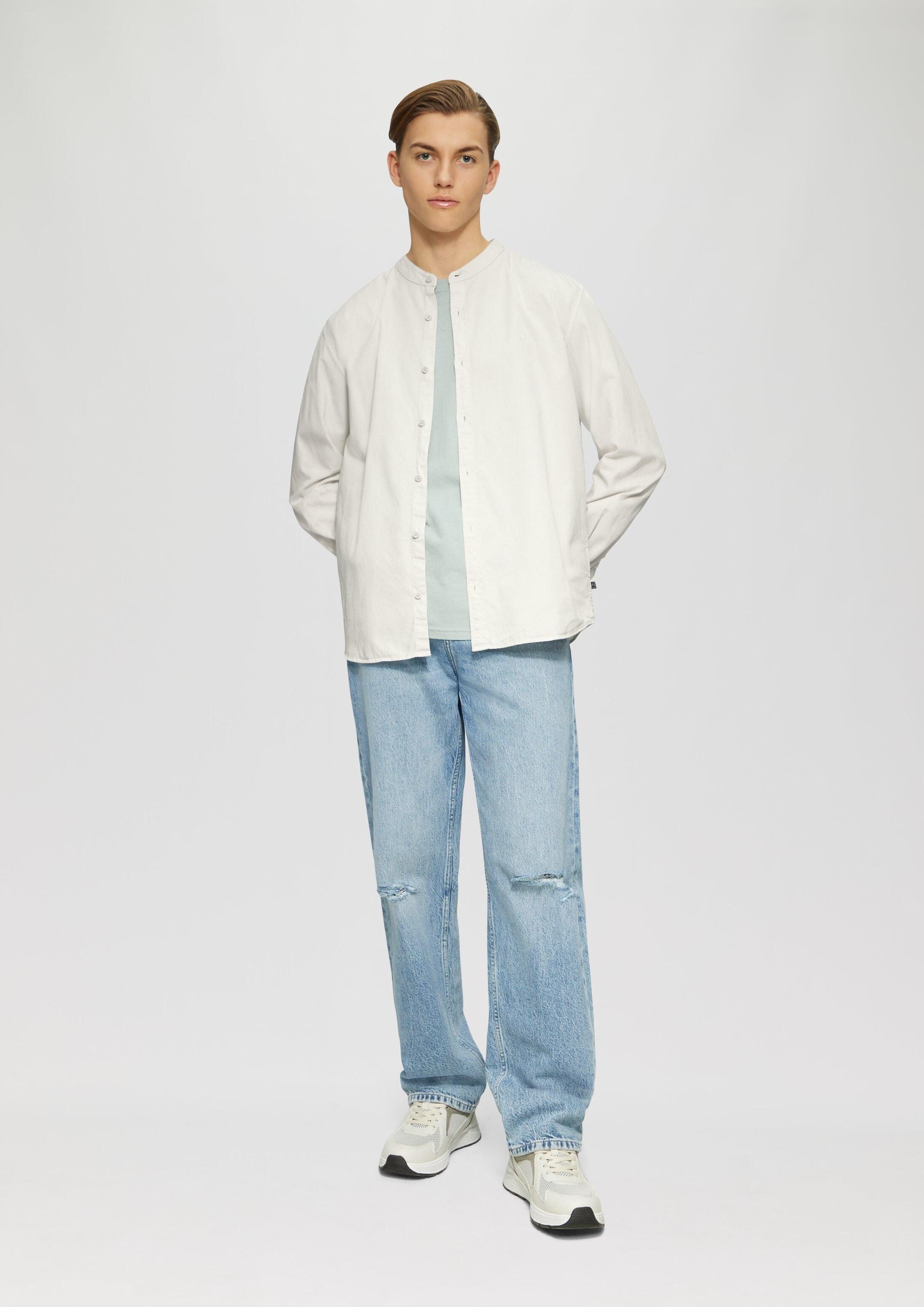 QS Langarmhemd Hemd Regular Fit: Gewaschenes Hemd mit Stickerei