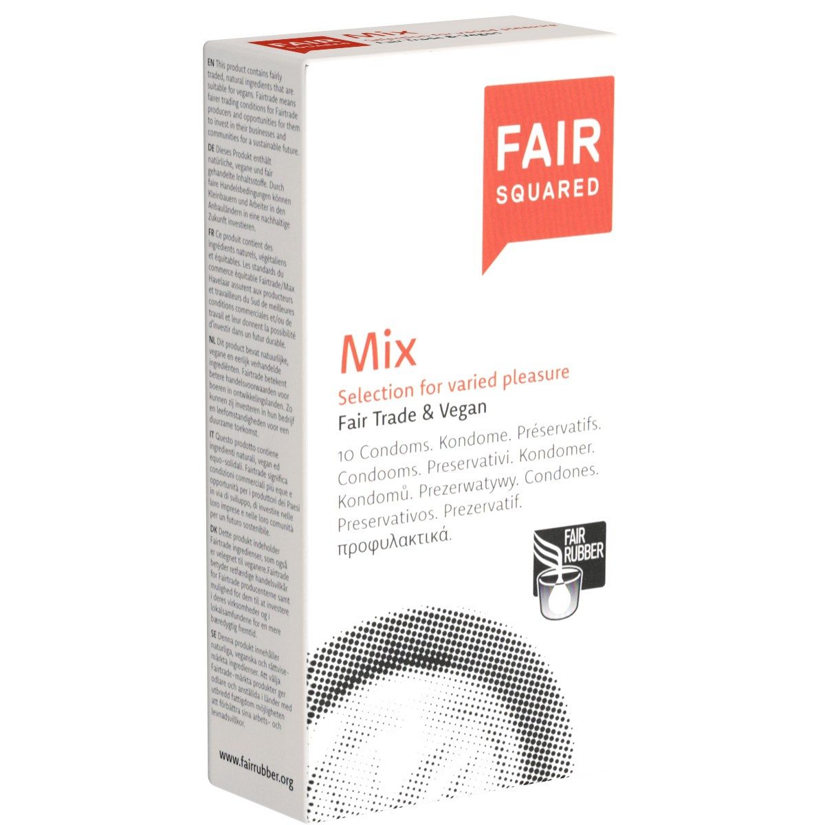 Fair Squared Kondome Mix Packung mit, 10 St., Sortiment für mehr Abwechslung, gemischte Kondome, fair gehandelt und vegan