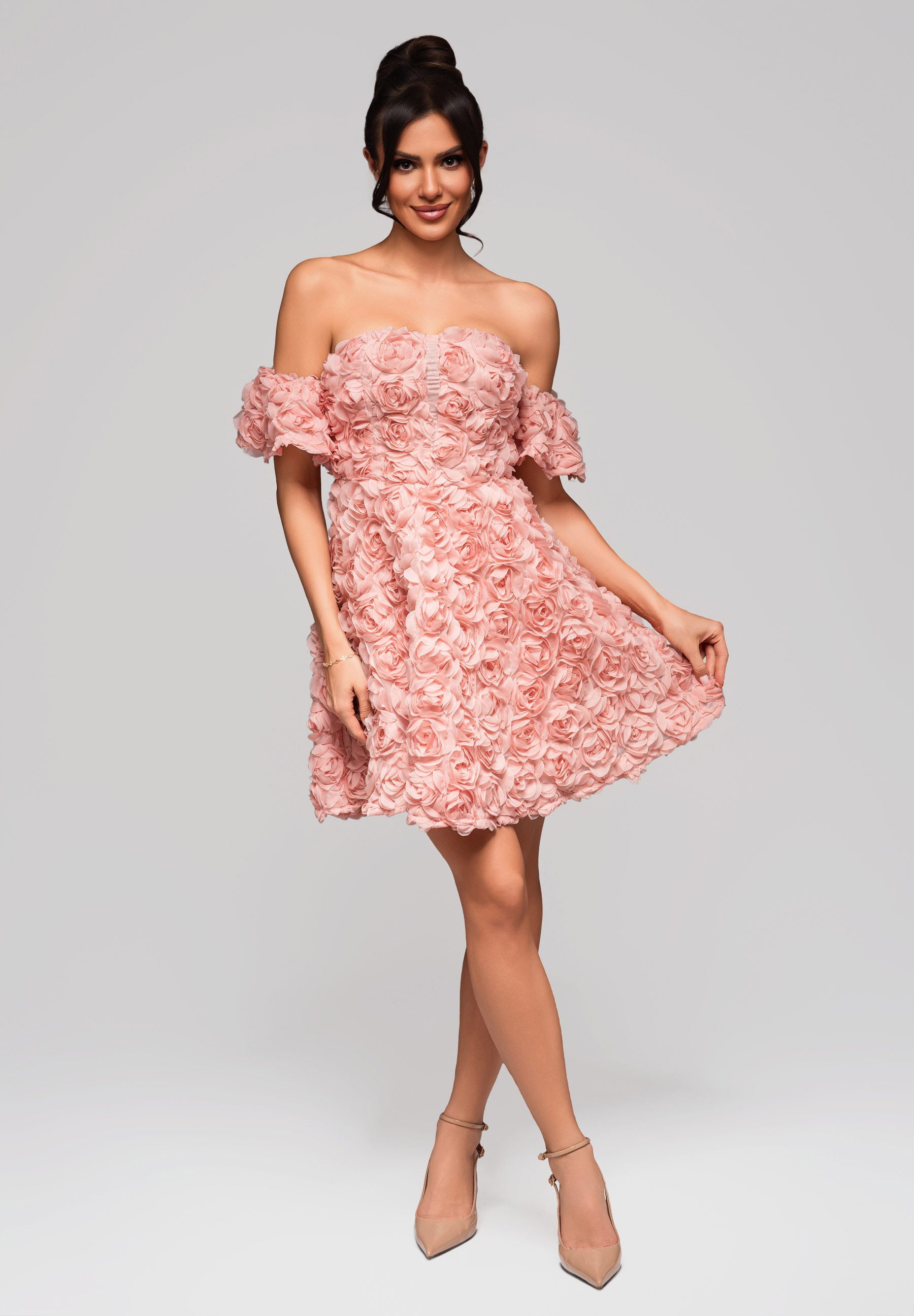 OMBRE Abendkleid Schulterfreies mit 3D-Blumenoptik günstig online kaufen