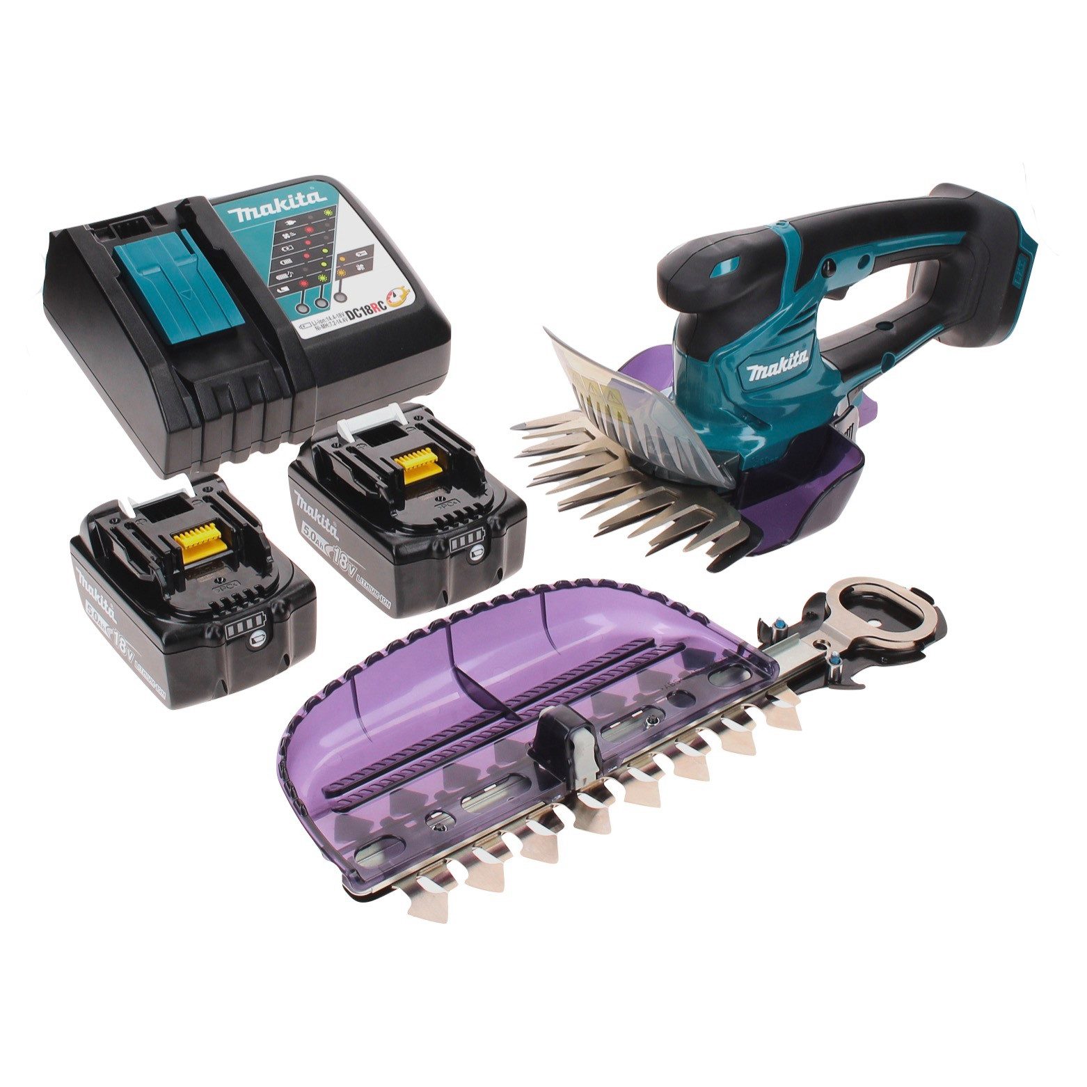 Makita Akku-Grasschere DUM 604 RT2X Akku Grasschere 18 V + Strauchscherblatt + 2x Akku 5,0