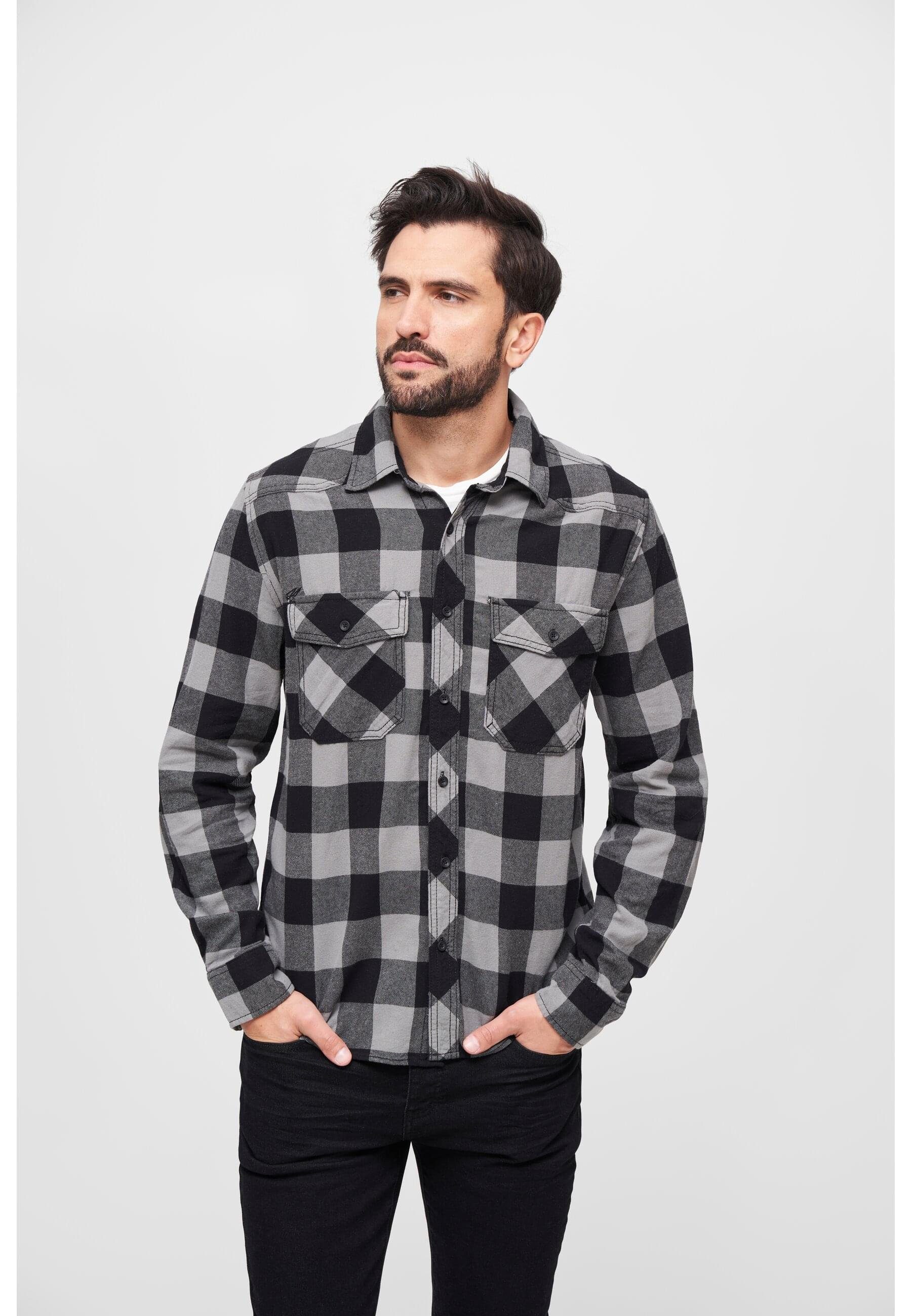 (1-tlg) Checked Langarmhemd black-charcoal Shirt Herren Brandit