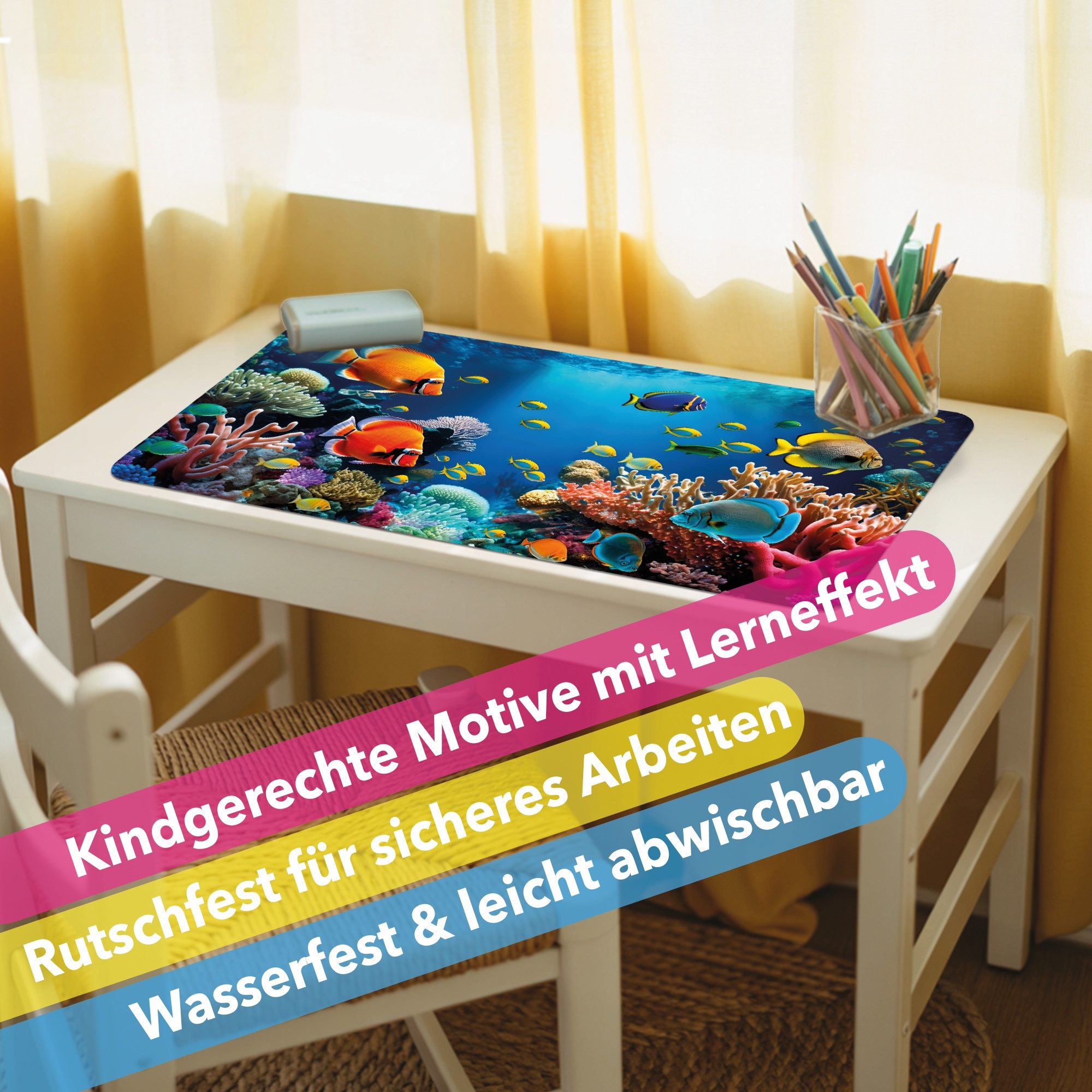 Lineo Schreibtischunterlage Malunterlage für Kinder abwischbar, (1 tlg., XXL Kinder-Tisch-Unterlage)