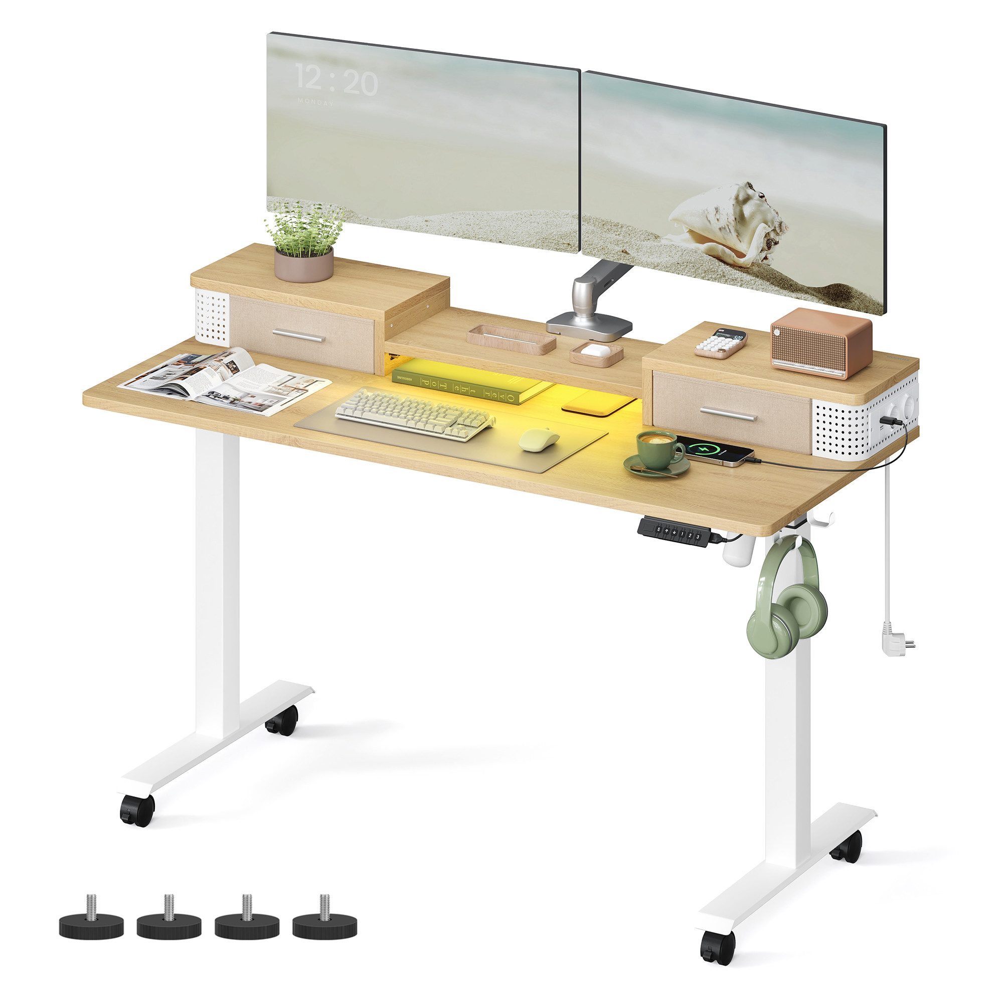 VASAGLE Schreibtisch höhenverstellbar elektrisch, mit Monitorständer USB-Anschluss