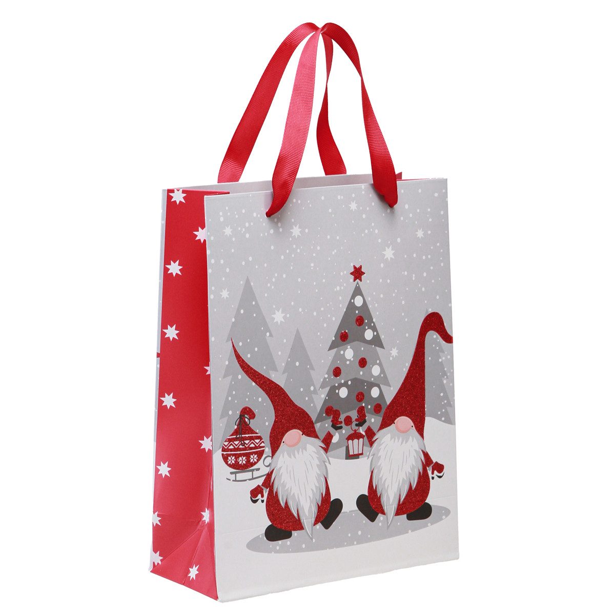 Tragetasche Weihnachtliche Geschenktüte mit Wichtelmotiv und Tragegriffen, 4 Stück