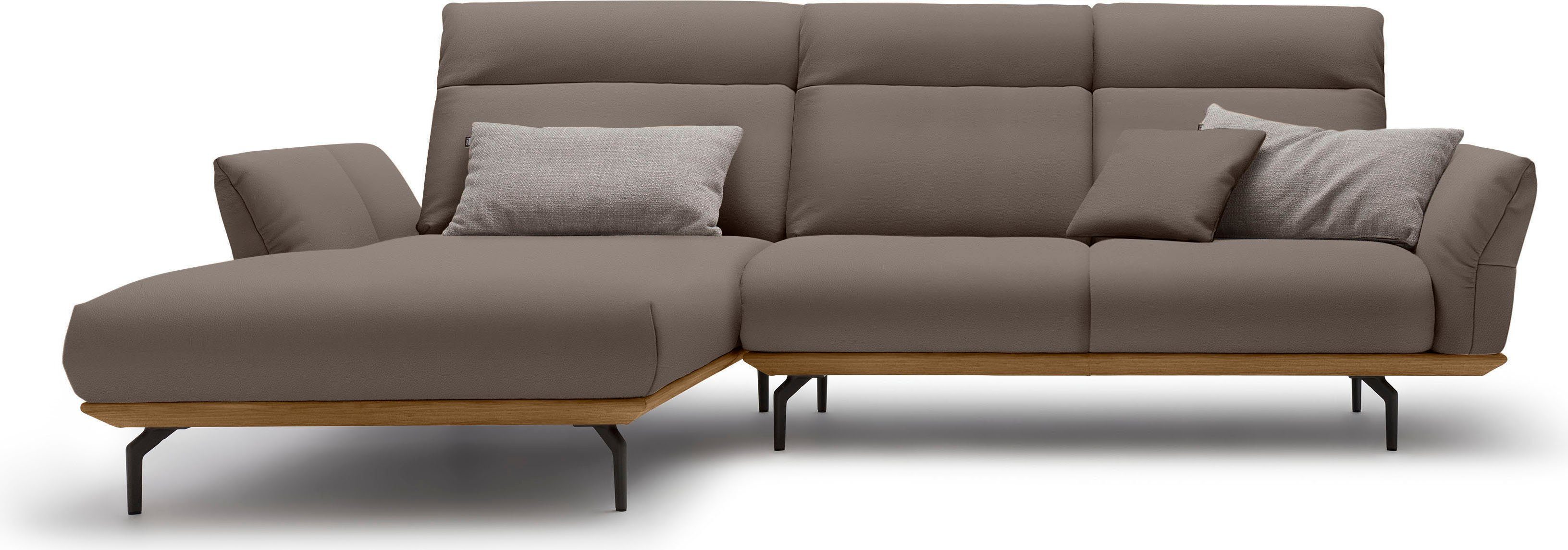 hülsta sofa Ecksofa hs.460, Sockel in Nussbaum, Winkelfüße in Umbragrau, Breite 298 cm