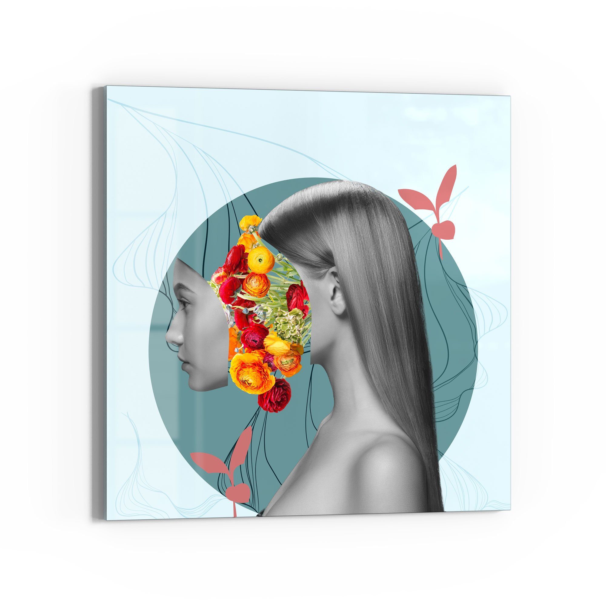 DEQORI Magnettafel 'Frau mit Blumen im Kopf', Whiteboard Pinnwand beschreibbar