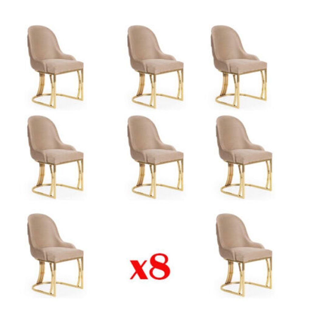 JVmoebel Esszimmerstuhl, Design Stuhl Set 8x Sessel Edelstahl Textil Polster Stühle Esszimmer