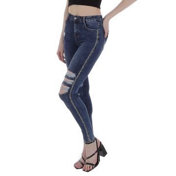 Ital-Design Skinny-fit-Jeans Damen Freizeit Destroyed-Look Stretch Skinny Jeans in Blau