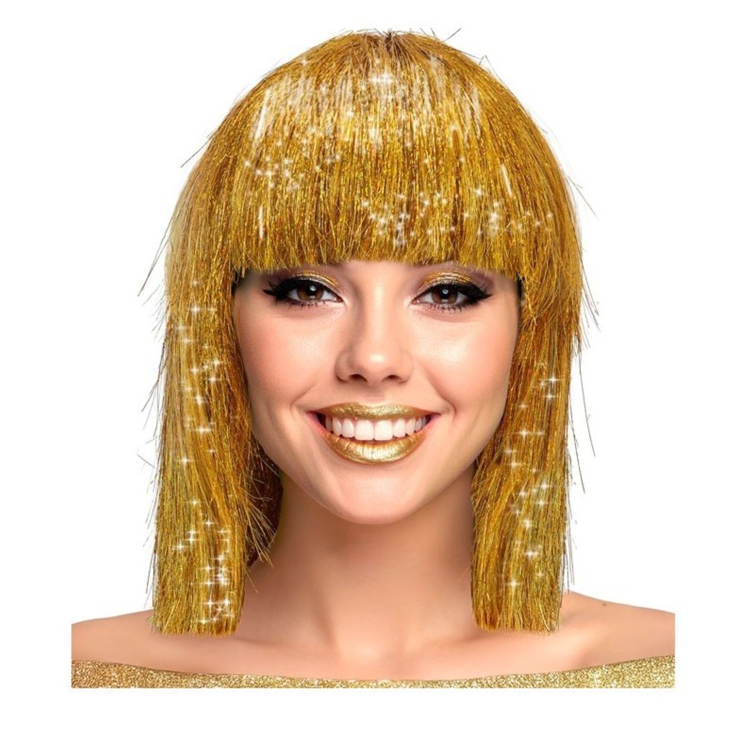 Widmann S.r.l. Kostüm-Perücke Damen Perücke Glitzy Bob, Gold