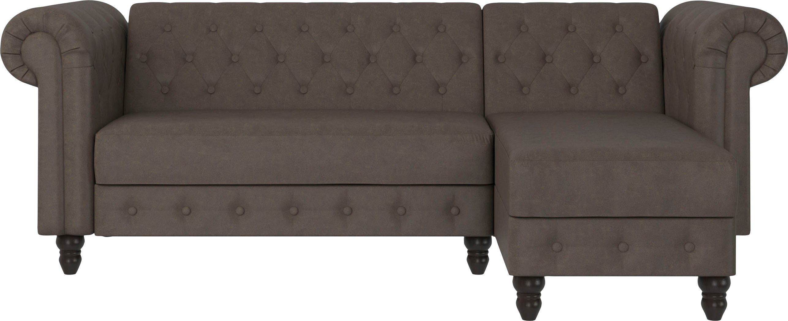 Dorel Home Ecksofa Felix, L-Form, 241 cm (Liegefl.108x195 cm), Recamiere tauschbar, verstellb. Rückenlehne, Bett-Funktion, Velours, Kunstleder, Vintage