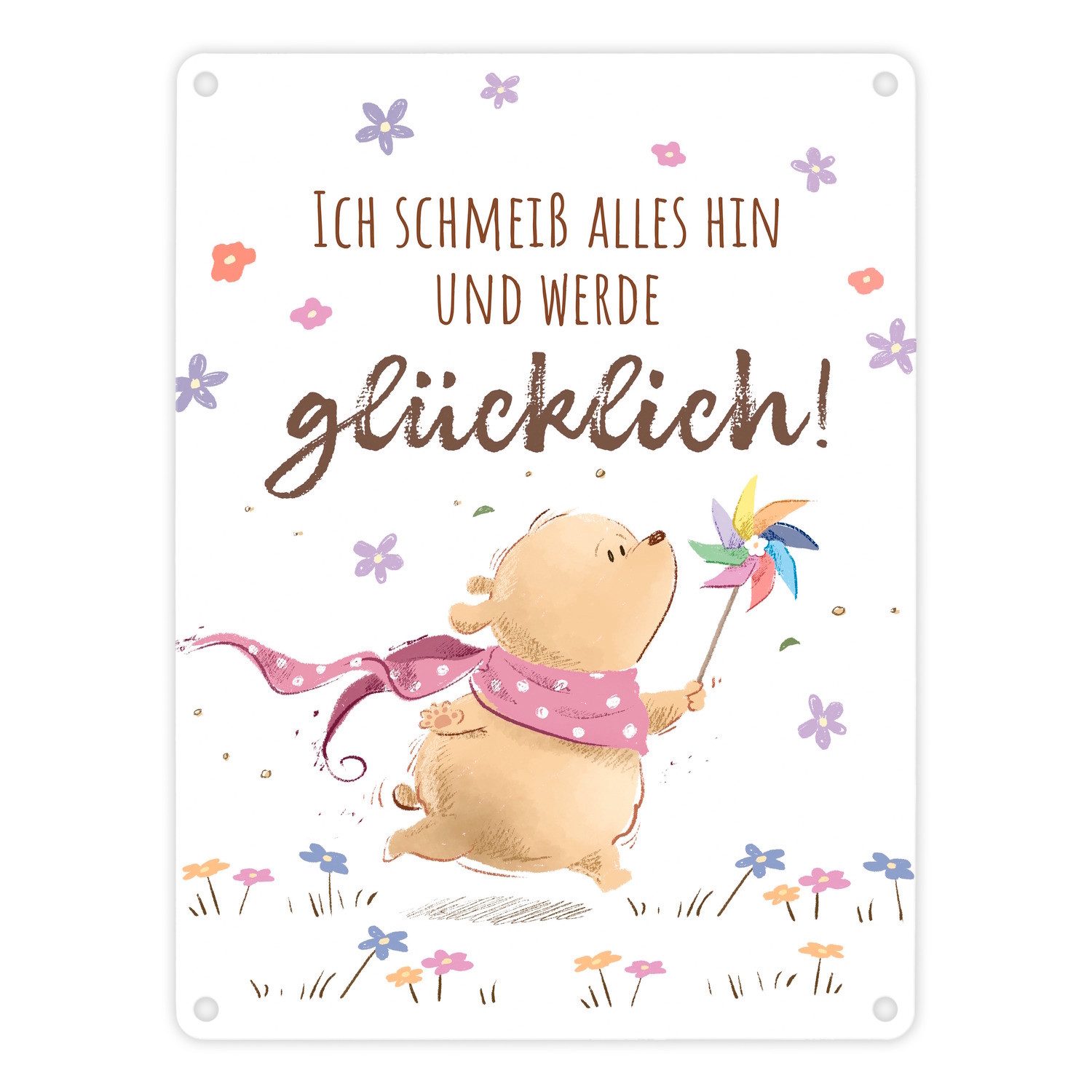Metallschild Glücklicher Bär Metallschild in 15x20 cm mit Spruch Ich schmeiß alles
