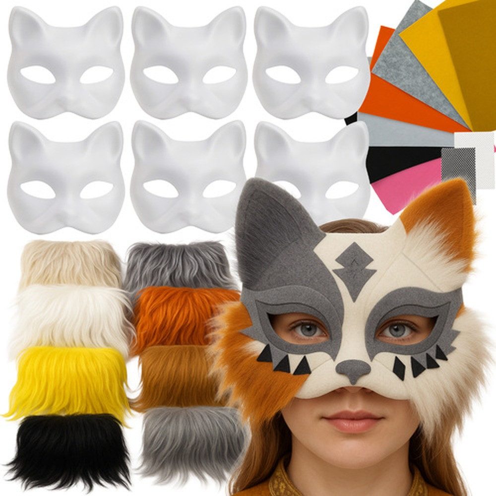 MAALEO Verkleidungsmaske Katzenmaske DIY Gesichtsmaske, (Spar-Set, bemalen, bekleben), Unterstützt Fantasie, handwerkliches Geschick