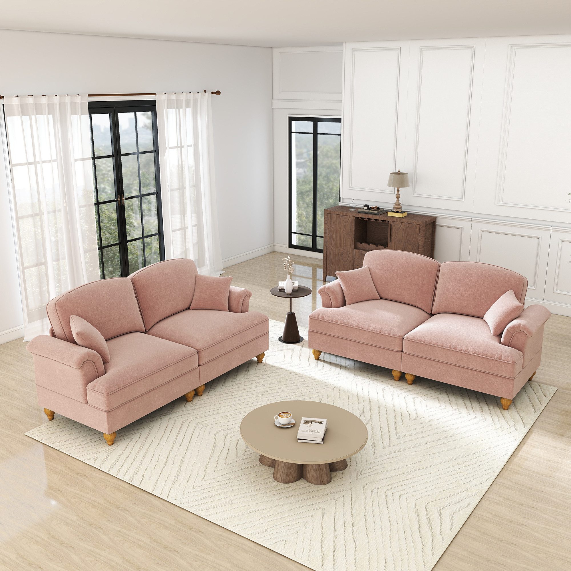 Odikalo Big-Sofa Ecksofa mit Schlaffunktion und Volant, Elegantes Mid-Century 2-3-4-5-Sitzer Sofa aus Chenille mit Trichter-Armlehnen, abnehmbarer Rüschenschürze & spindelförmigen Beinen – Komfortables Sofa fürs Wohnzimmer, Mehrfarbig