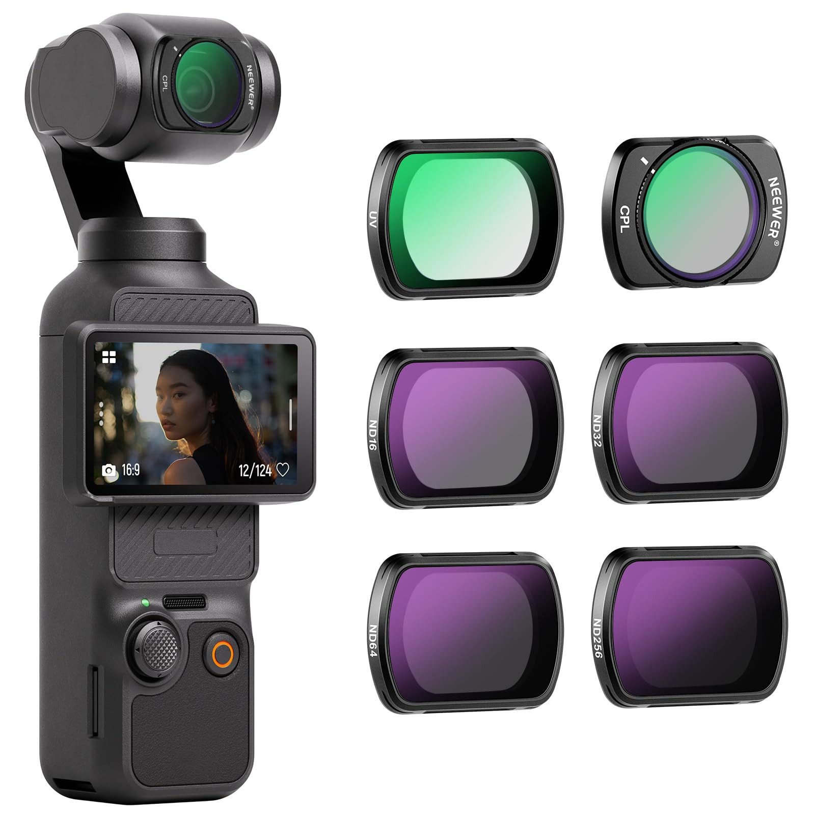 Neewer FL-P6 Magnetisches Filter Set für DJI Osmo Pocket 3 / Pocket 4 Foto-Filter-Sets (6er Pack HD CPL UV ND16 ND32 ND64 ND256 Linse Filter Sets)