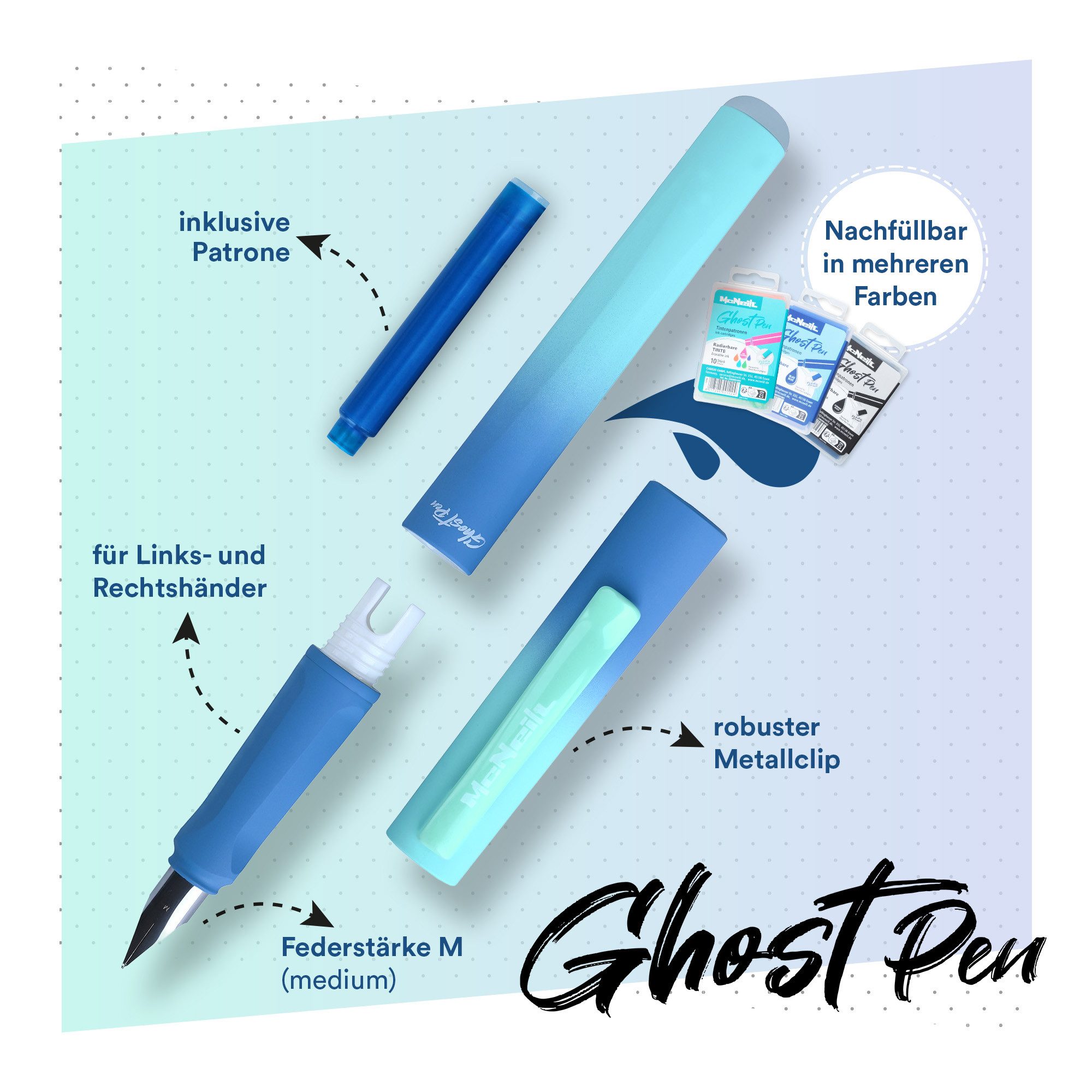 McNeill Füller McNeill Ghost Pen Füller mit radierbare Tinte ergonomisch nachfüllbar