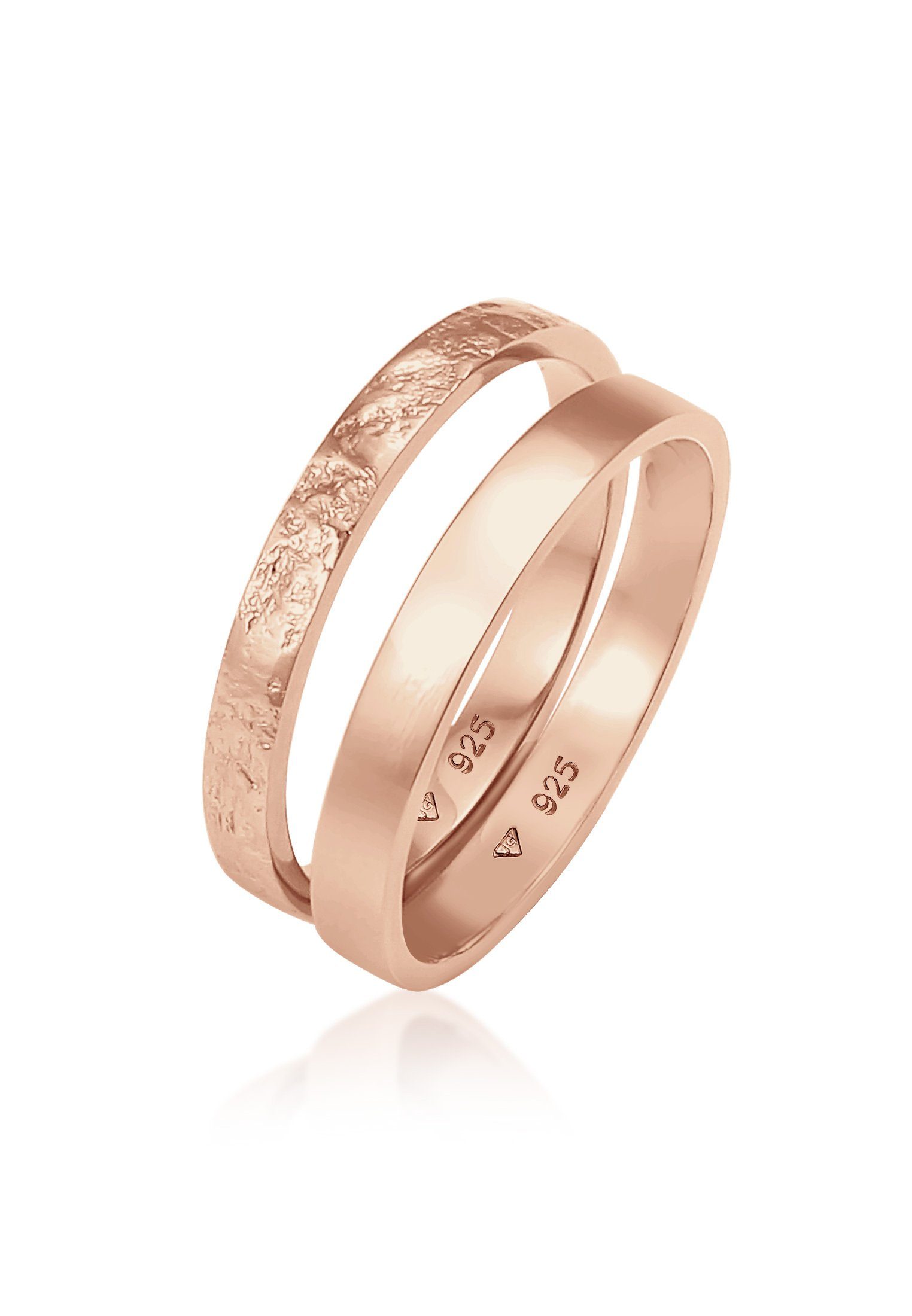 Elli Ring-Set Basic Silber Gehämmert 925 Bandring 2-tlg) (Set Rosegold