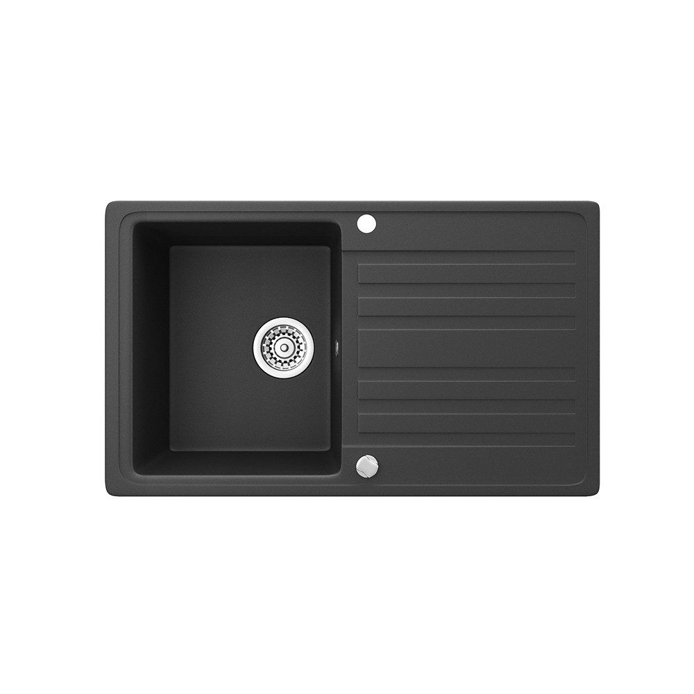 Bergstroem Granitspüle, Schwarz, 76 x 46 cm mit Trockenplatz, 76.5/46 cm, beidseitig montierbar