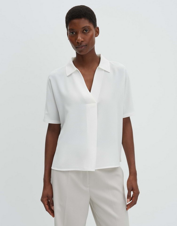 someday Kurzarmshirt Keliane aus Materialmix Falte vorn, V-Ausschnitt mit Polokragen für edle Looks