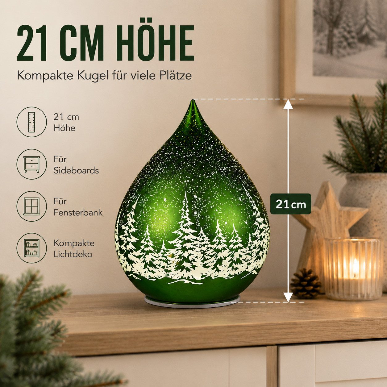 formano LED Dekolicht LED Deko-Tropfen 21 cm drehend mit Timer 6h/18h Weihnachtsdeko, LED fest integriert – Bild 3 von 5