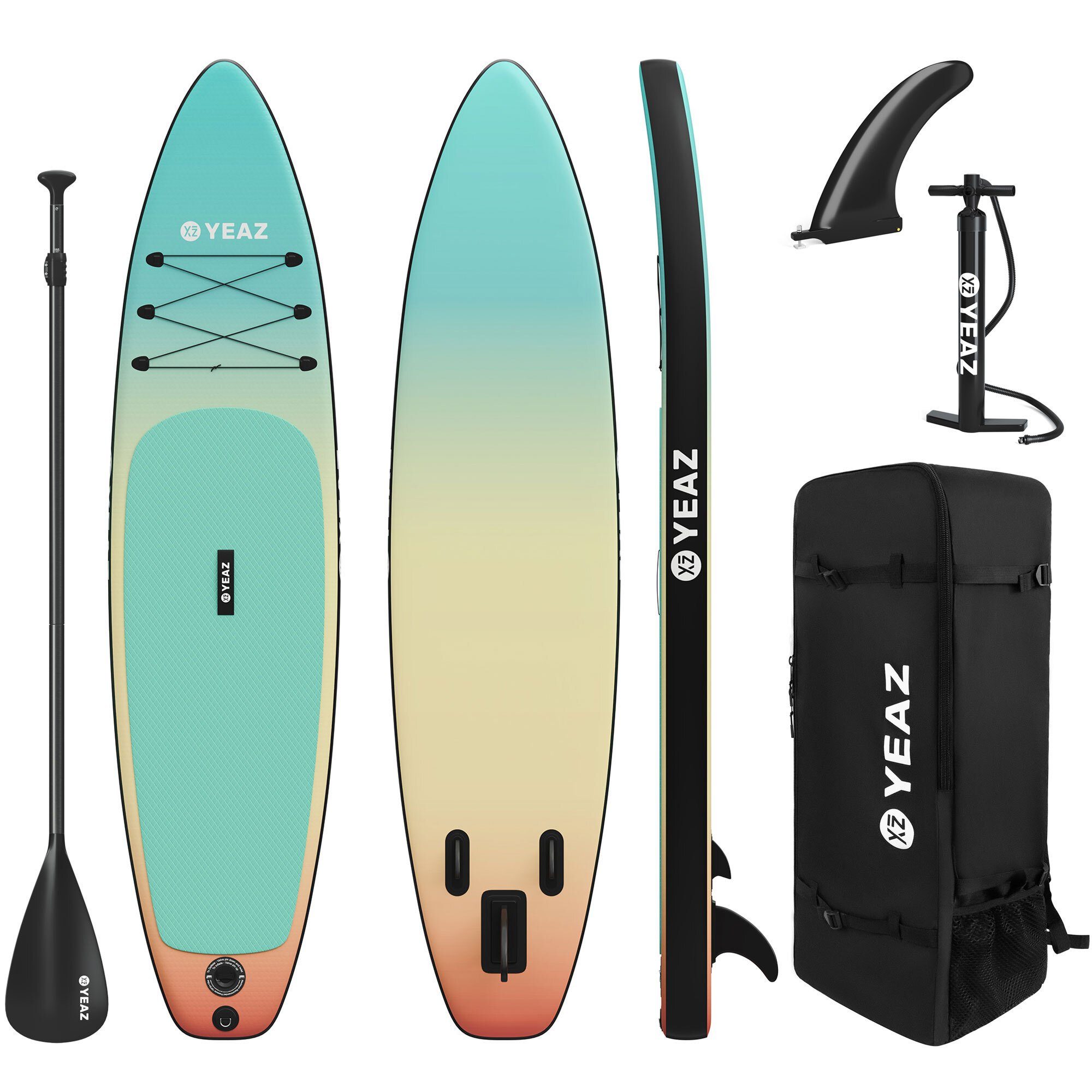 YEAZ Inflatable SUP-Board LAGUNA BEACH - EXOTRACE - SET SUP Board und Kit, Inflatable SUP Board, (Set), inkl. Zubehör wie Paddel, Handpumpe und Rucksack