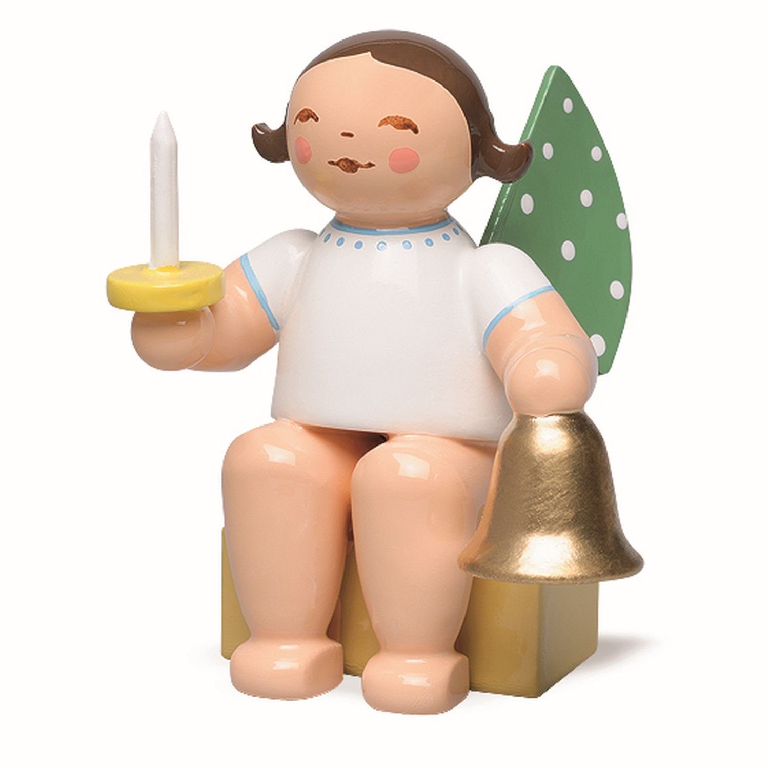 Wendt & Kühn Weihnachtsfigur Engel Klein mit Glocke und Licht 650/K/53a, zufällig blond oder braunhaarig