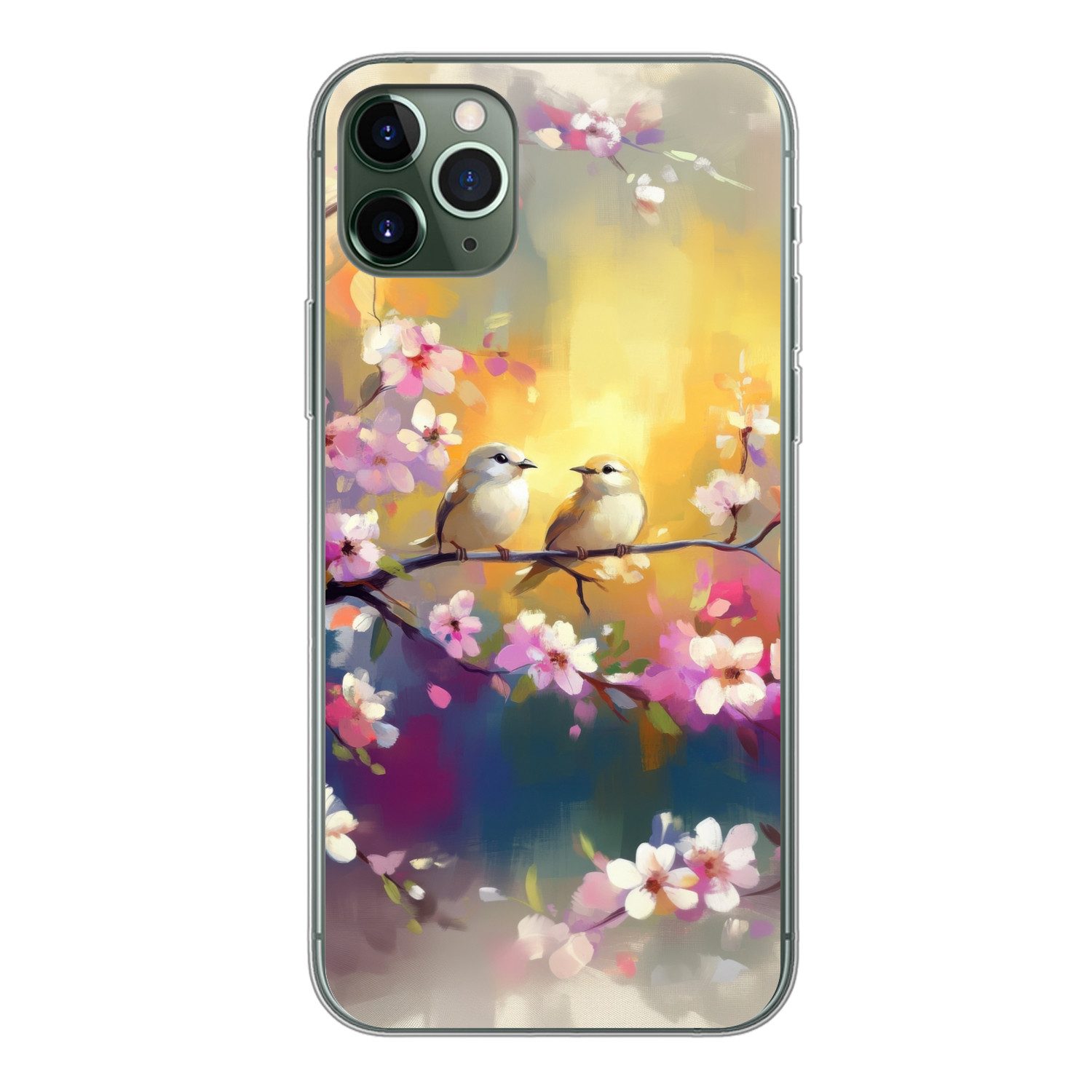 MuchoWow Handyhülle für Apple iPhone 11 Pro Max Vögel - Blumen - Rosa, Smartphone-Bumper, Print, Handy Schutzhülle Dünn