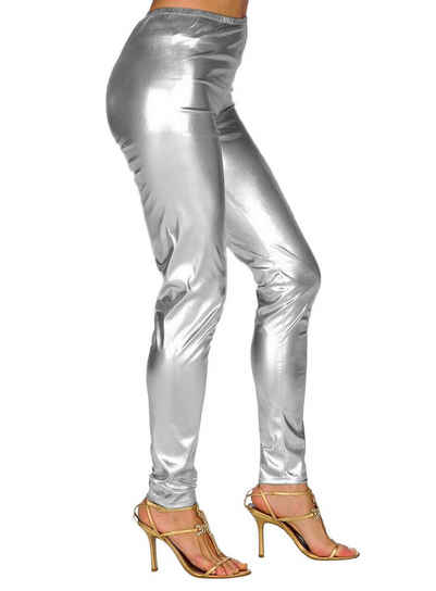 Metamorph Kostüm Leggings silber-metallic, Hautenge Hose für Disco Dancer im dekandenten Design!