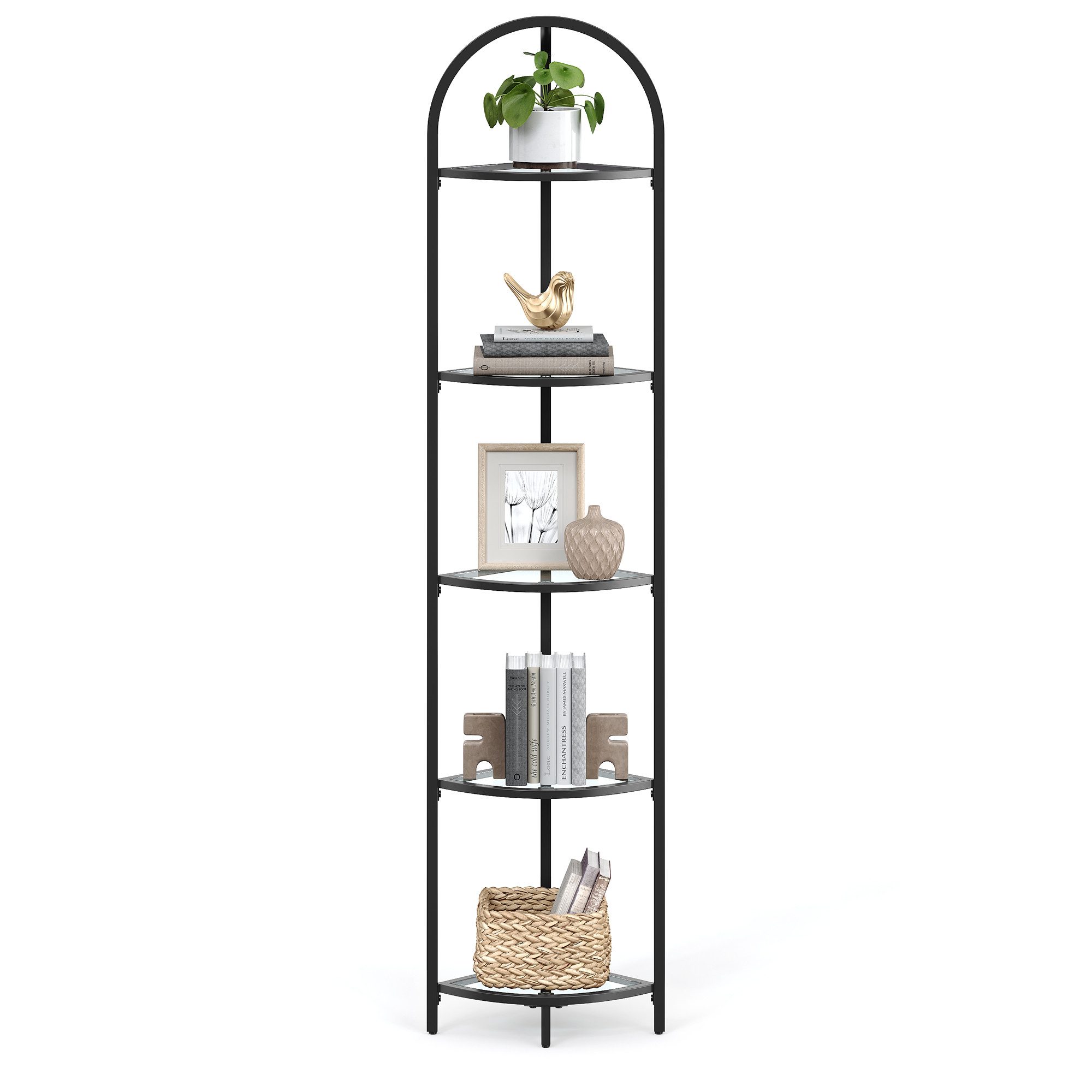 VASAGLE Eckregal, Standregal mit 5 Ebenen, Bücherregal aus Hartglas günstig online kaufen