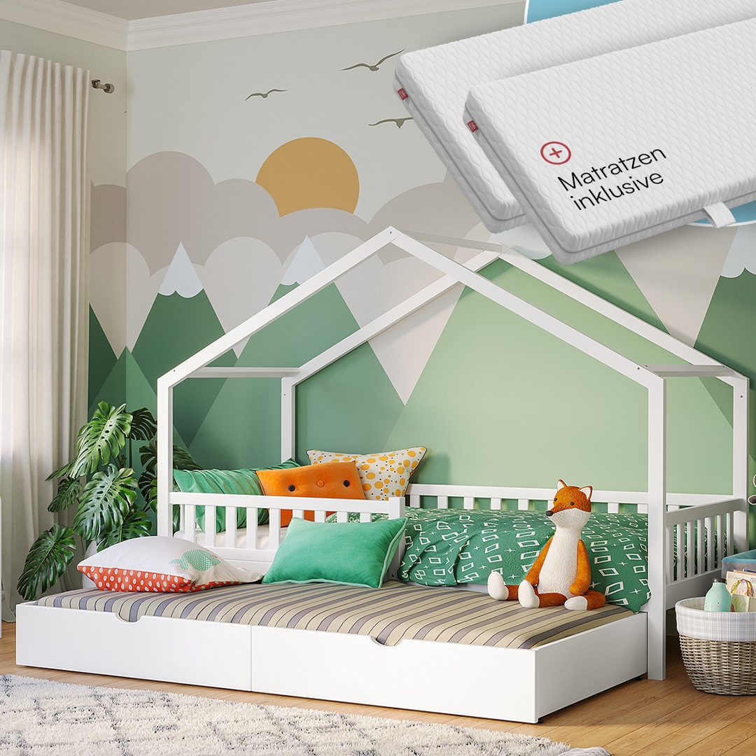 Bellabino Hausbett Vils 90x200 cm mit Rausfallschutz & Lattenrost (inkl. Gä günstig online kaufen