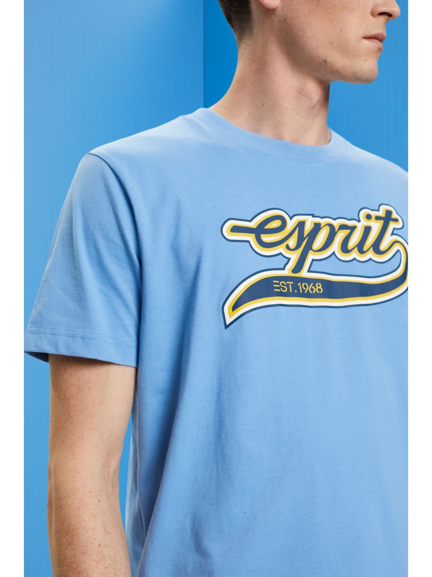 Baumwolle mit BLUE aus (1-tlg) LIGHT Retro-T-Shirt LAVENDER Logo Langarmshirt Esprit
