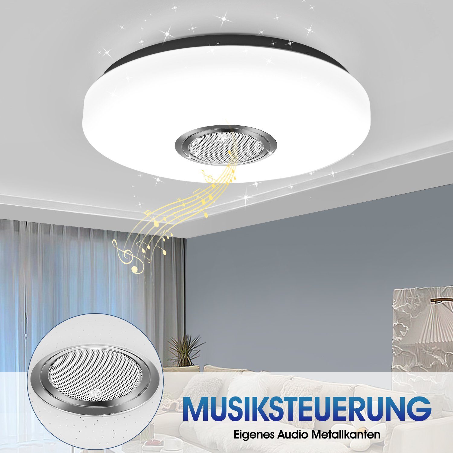 oyajia LED Deckenleuchte 36W LED Deckenleuchte RGB Dimmbar mit Bluetooth Lautsprecher, LED fest integriert, RGB, Dimmbar, mit Fernbedienung oder APP-Steuerung,für Schlafzimmer Küche Wohnzimmer