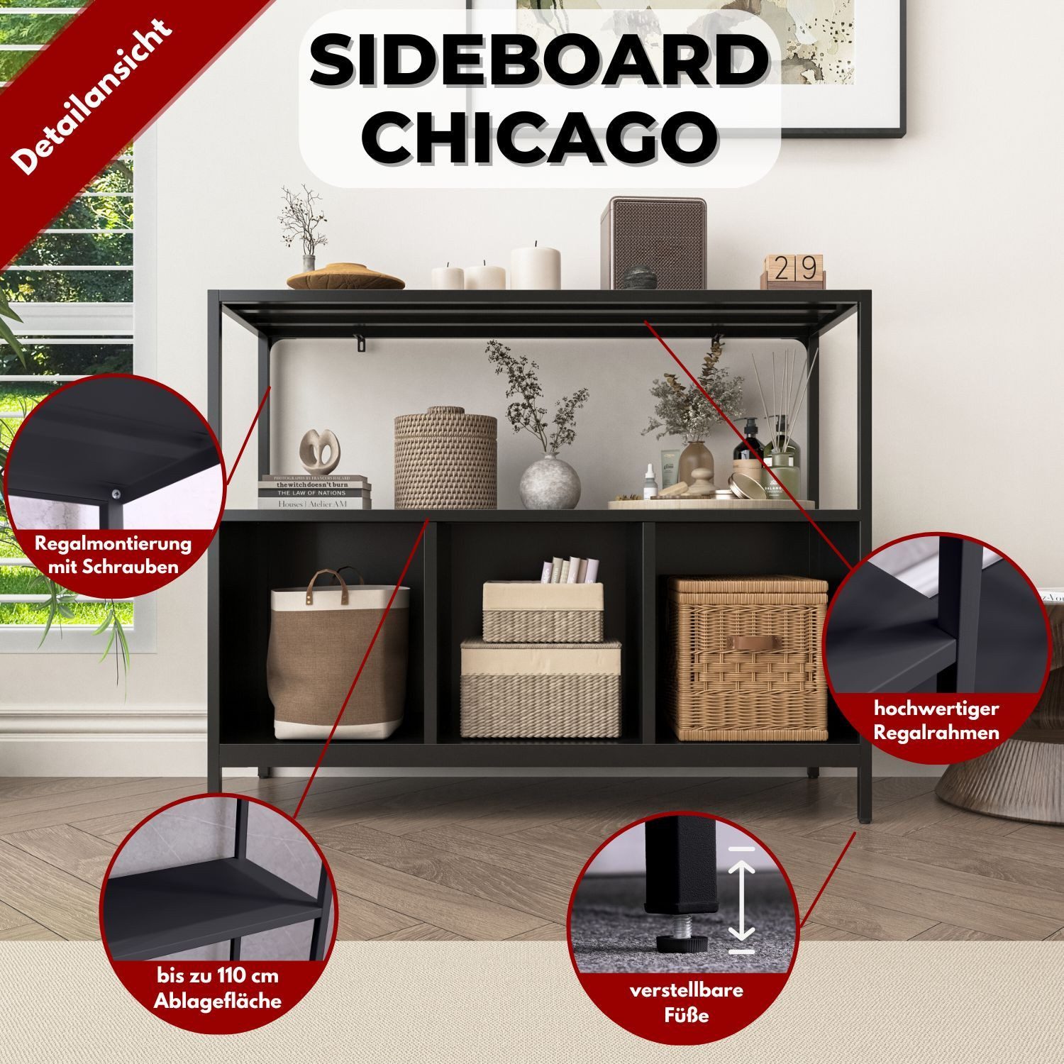 Coemo Sideboard CHICAGO, Schwarz Sideboard Kommode günstig online kaufen