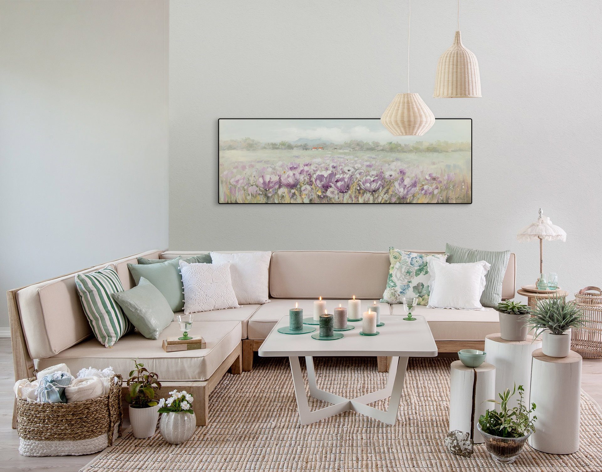 KUNSTLOFT Gemälde Blühender Sommer 150x50 cm, Leinwandbild 100% HANDGEMALT Wandbild Wohnzimmer