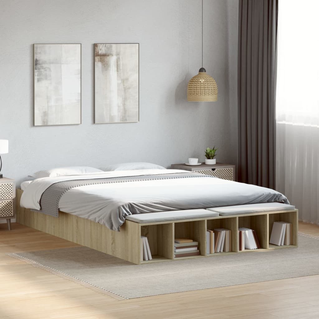 vidaXL Bett, Bettgestell Sonoma-Eiche 160x200 cm Holzwerkstoff günstig online kaufen